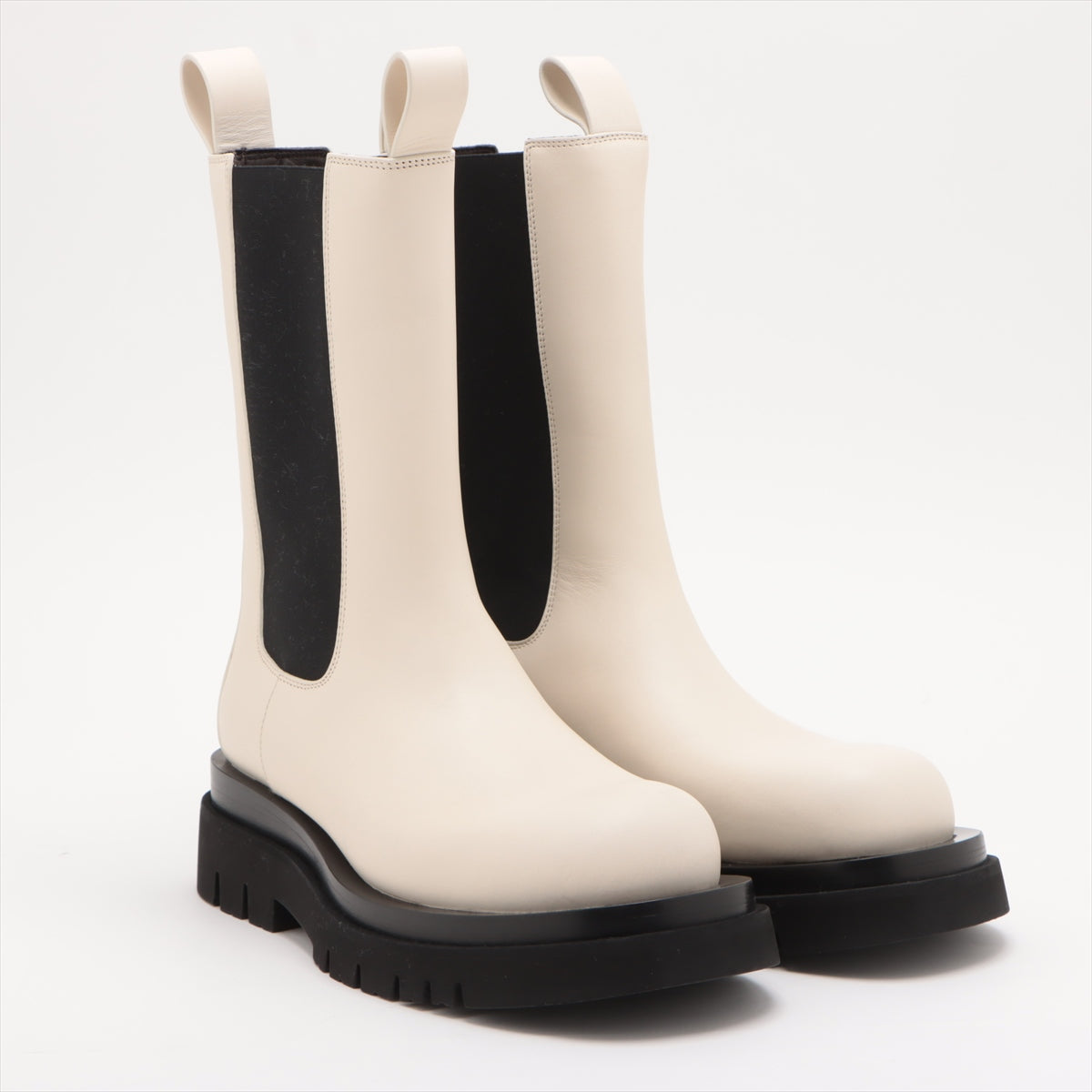 Bottega Veneta Leather Side Gore Boots 39 Unisex Black × White Chelsea Boots rugs