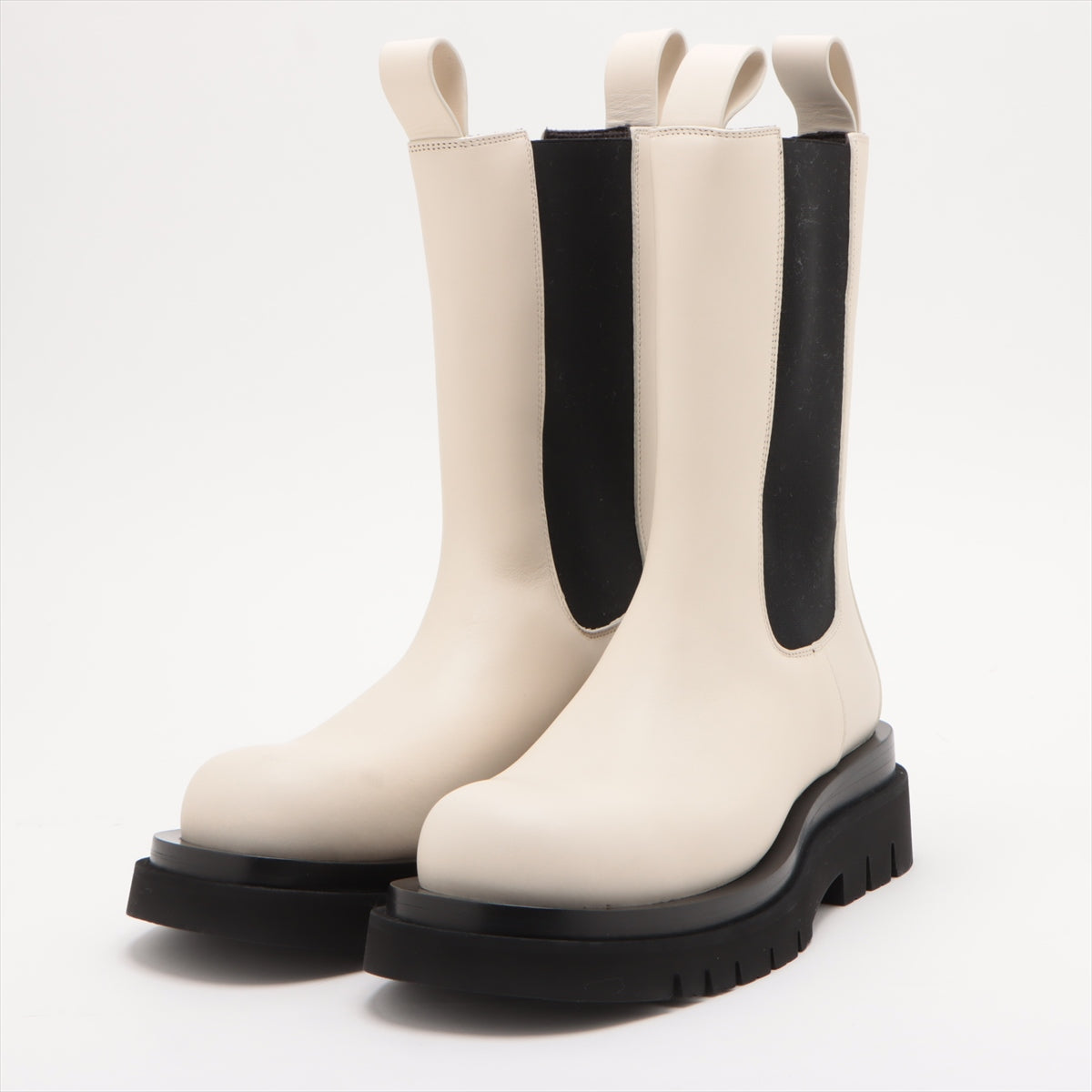 Bottega Veneta Leather Side Gore Boots 39 Unisex Black × White Chelsea Boots rugs