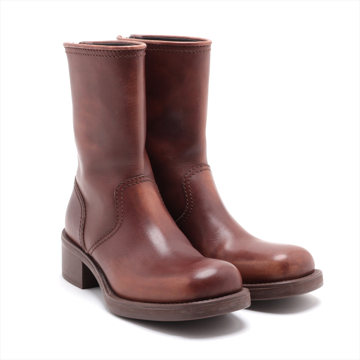 Miu Miu Leather Short Boots 36 Ladies' Brown zips Vintage processing box There is a storage bag