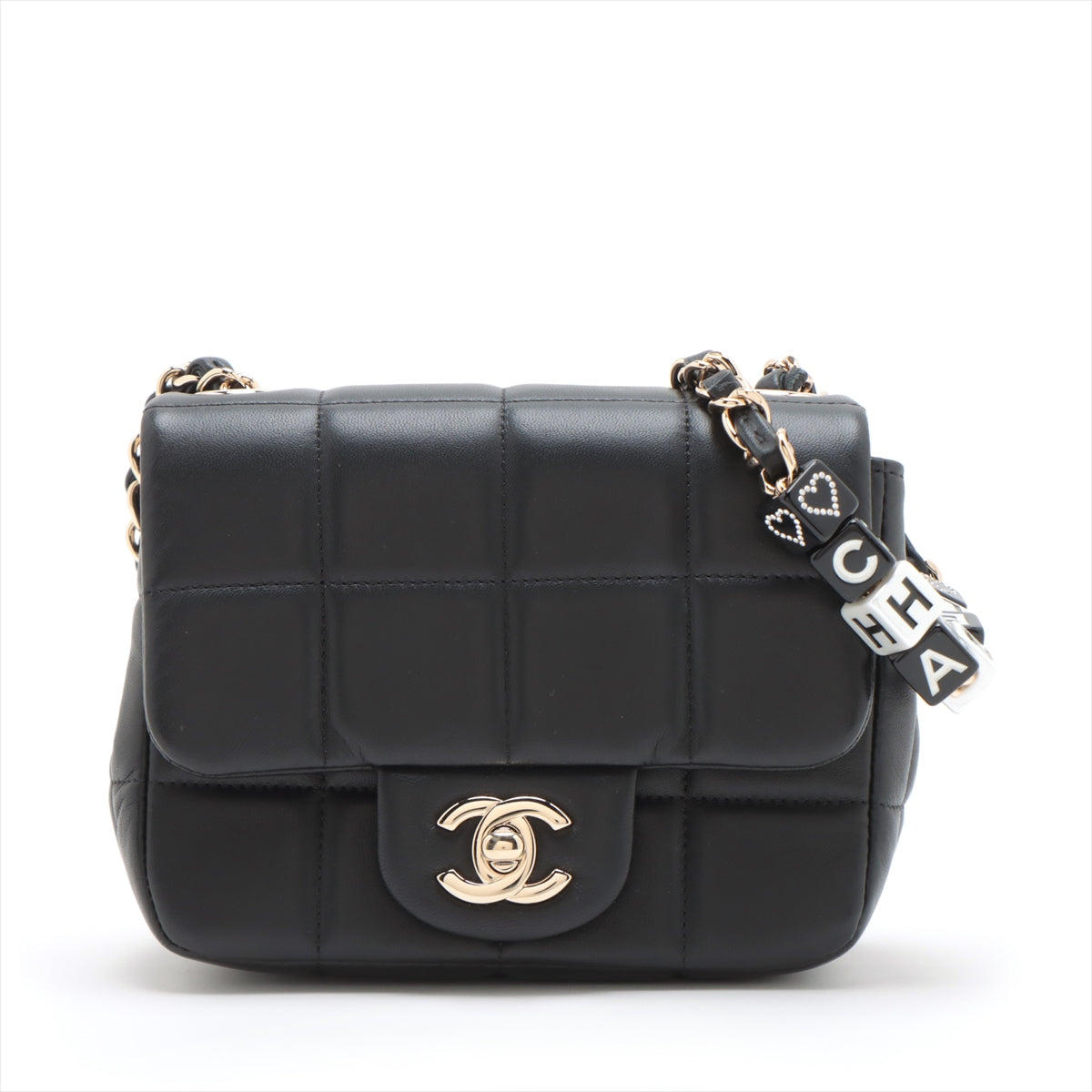 Chanel Chocolate Bar Lambskin Single Flap Single Chain Bag Black Gold Metal Fittings IC Chip Included AS3744