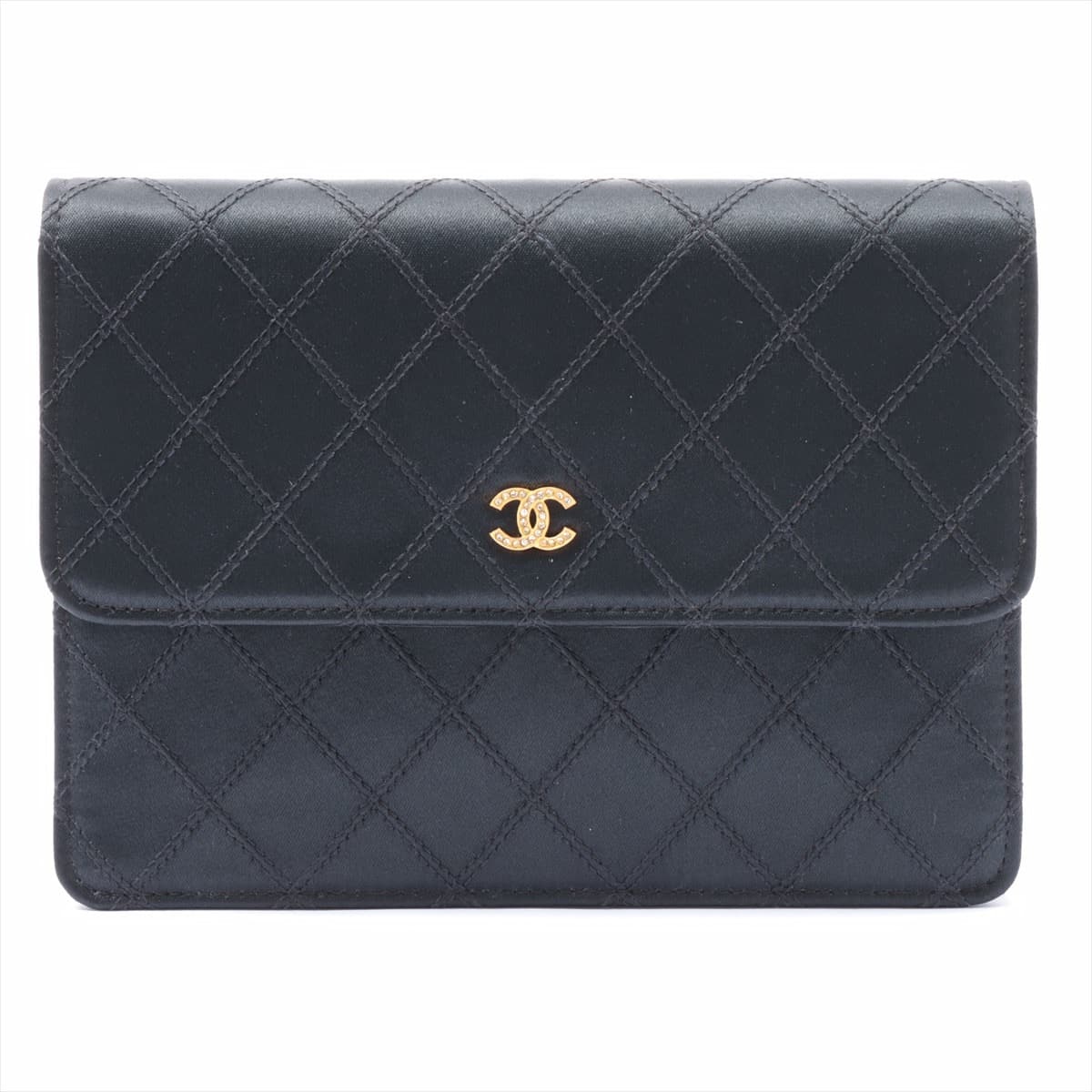 Chanel Bicolore Satin Pass case Black Gold Metal fittings 12XXXXXX