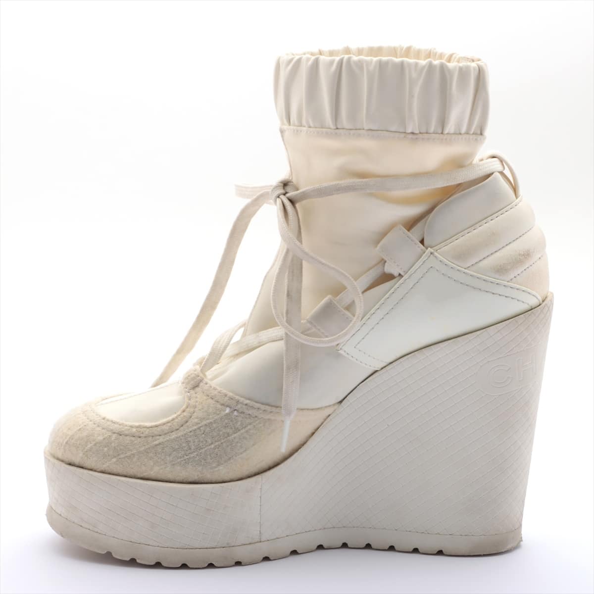 Chanel Coco Mark Fabric Sneakers 38 1/2 Ladies' White