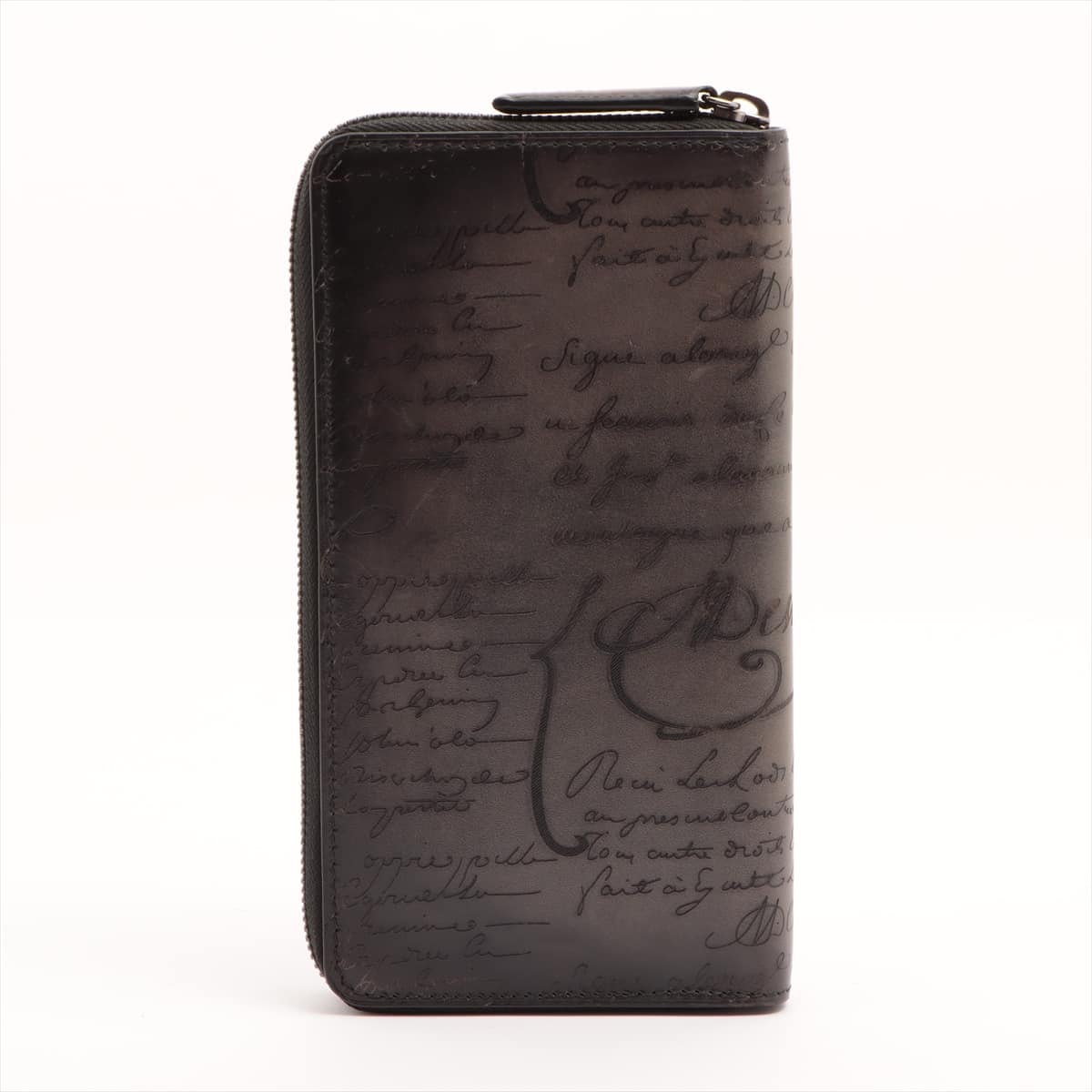 Berluti Calligraphy Leather Round-Zip-Wallet Black
