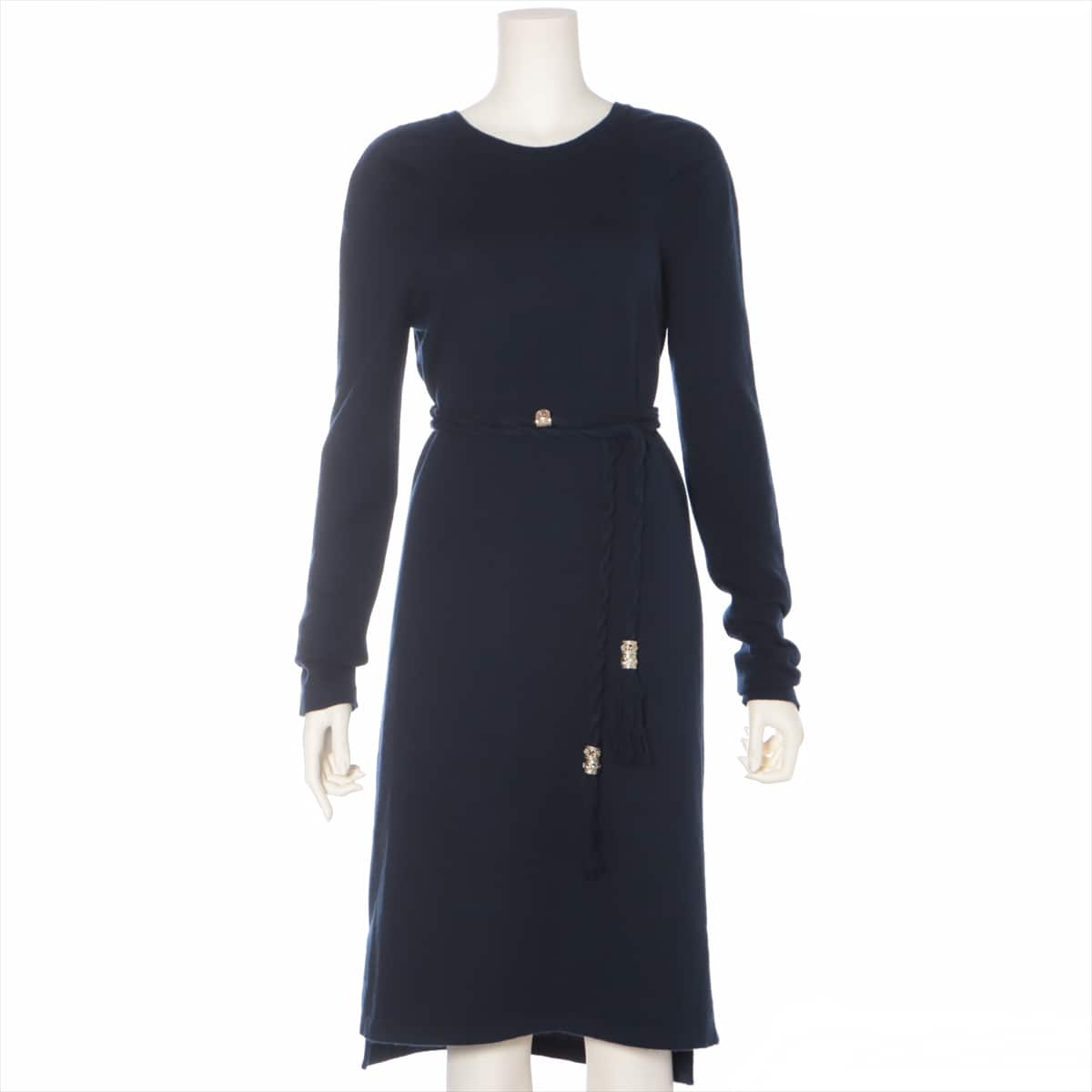 Chanel Coco Button P58 Cashmere Knit dress 38 Ladies' Navy blue