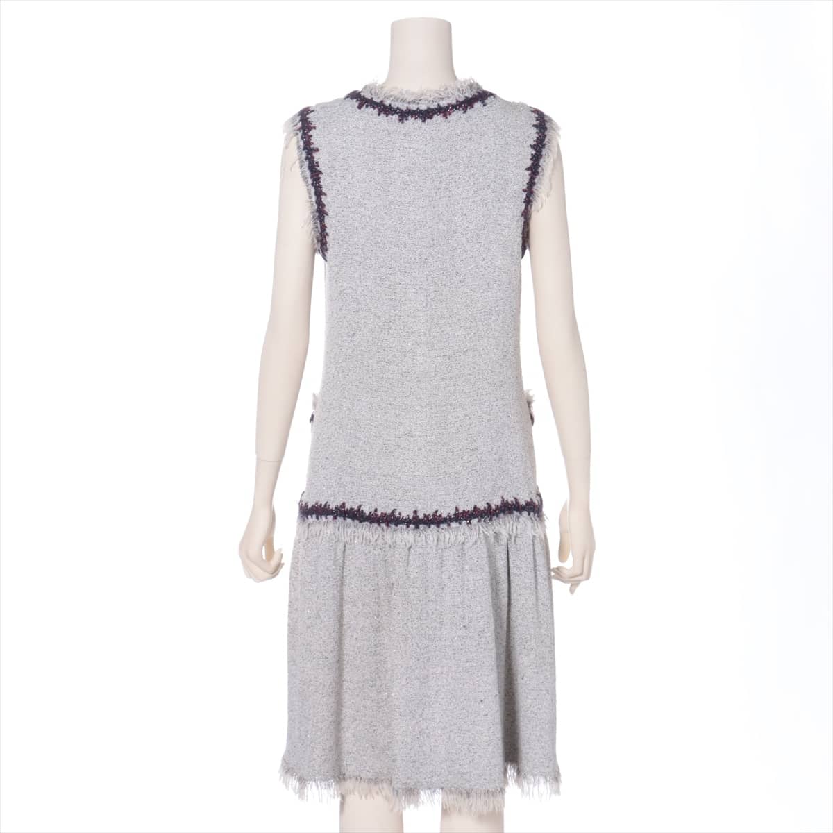 Chanel Coco Button 08P Tweed Sleeveless dress 36 Ladies' Silver