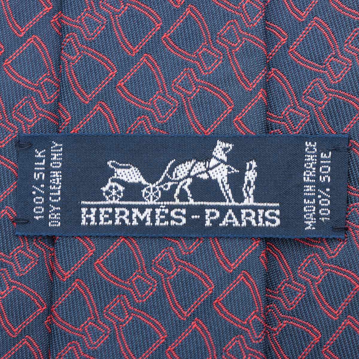 Hermès Necktie Silk Navy x red