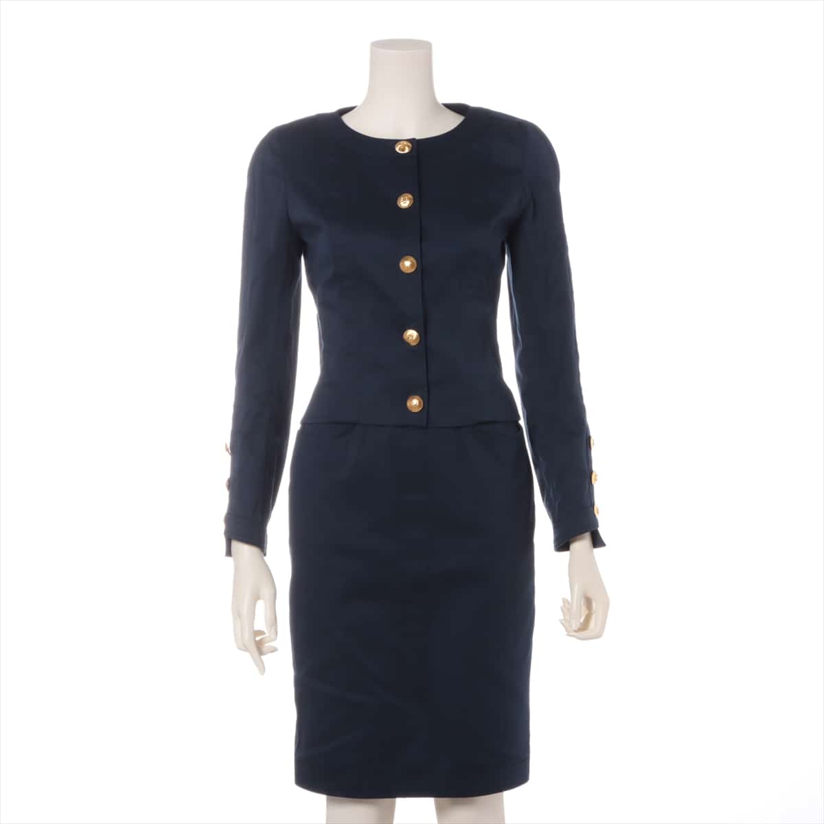 Chanel Coco Mark Cotton Setup 34/34 Ladies' Navy blue  Gold button [cleaned]