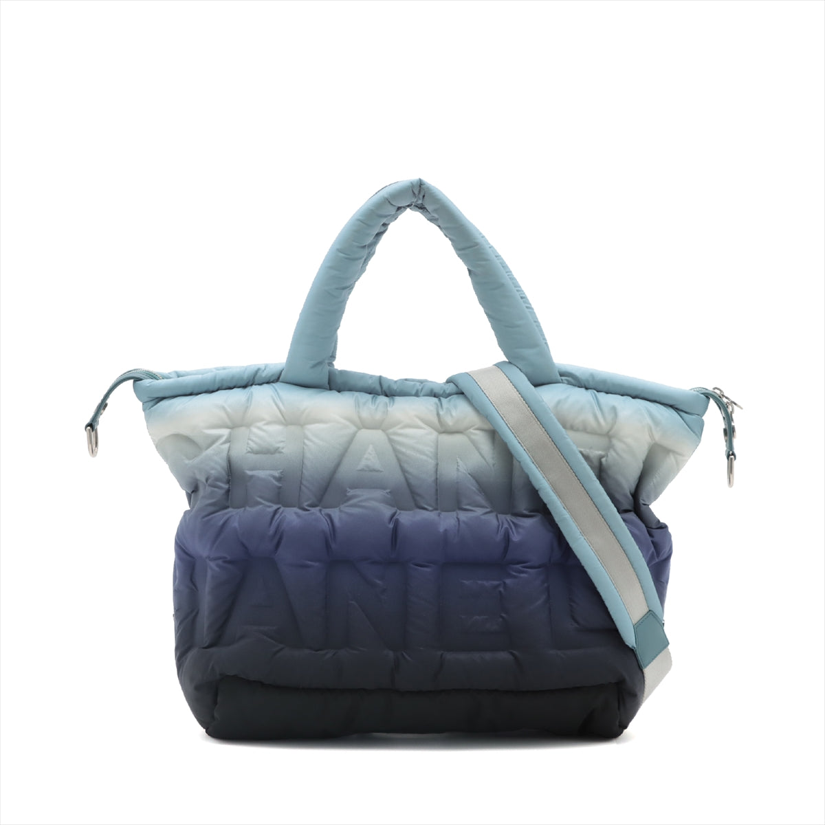 Chanel Doudoune Nylon 2 Way Handbag Coco Neige Blue Silver Metal Fittings 26XXXXXX