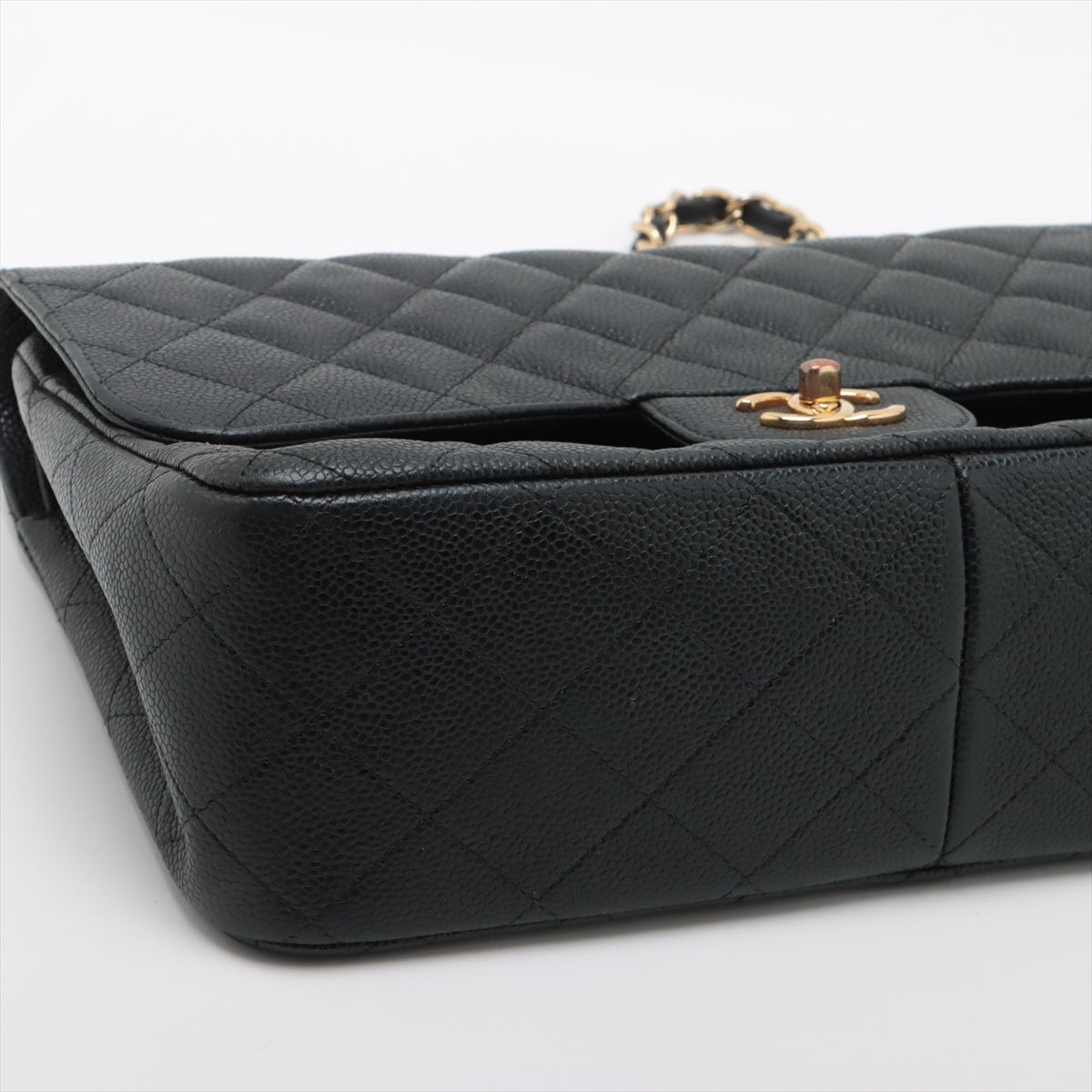 Chanel Big Matelasse Caviar Skin Double Flap Double Chain Bag Black Gold Metal Fittings 14XXXXXX