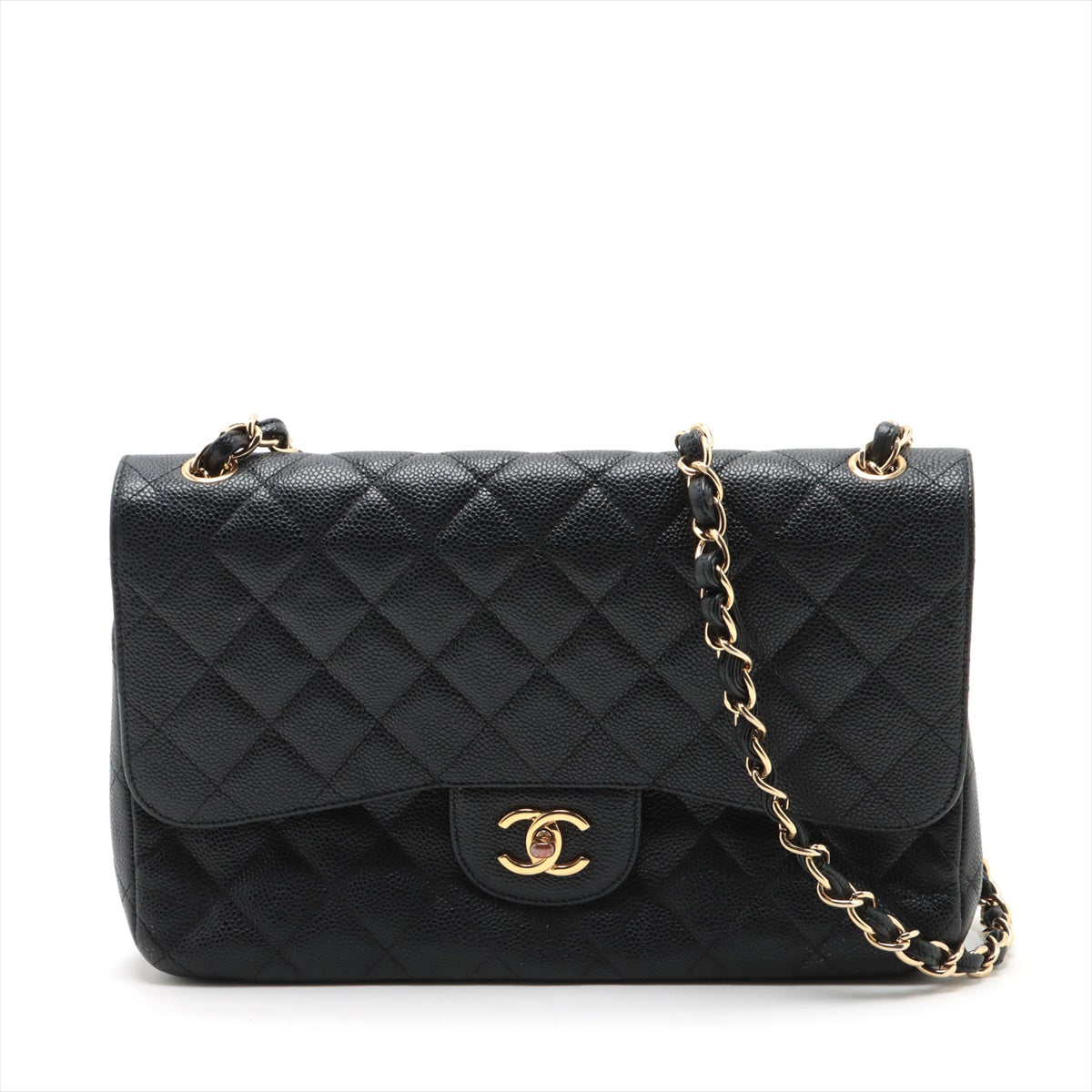 Chanel Big Matelasse Caviar Skin Double Flap Double Chain Bag Black Gold Metal Fittings 14XXXXXX
