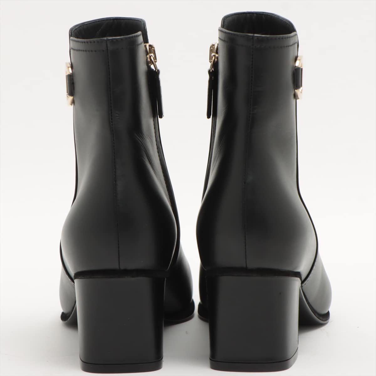 Ferragamo Gancini Leather Short Boots 7 1/2 Ladies' Black