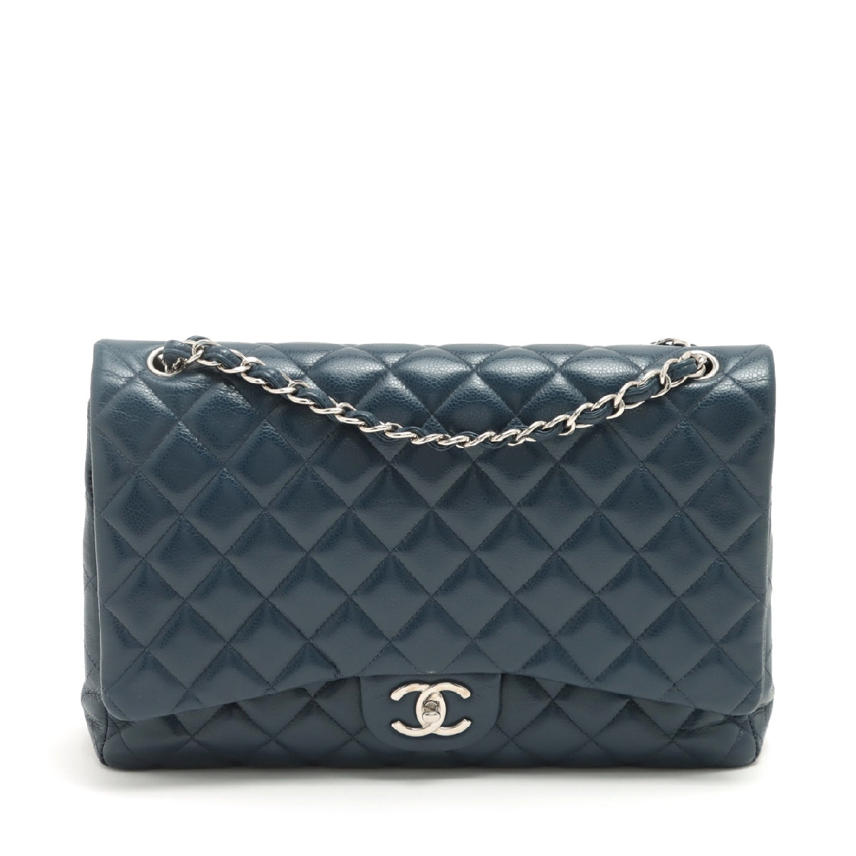 Chanel Big Matelasse Caviarskin Double flap Double chain bag Blue Silver Metal fittings 15XXXXXX