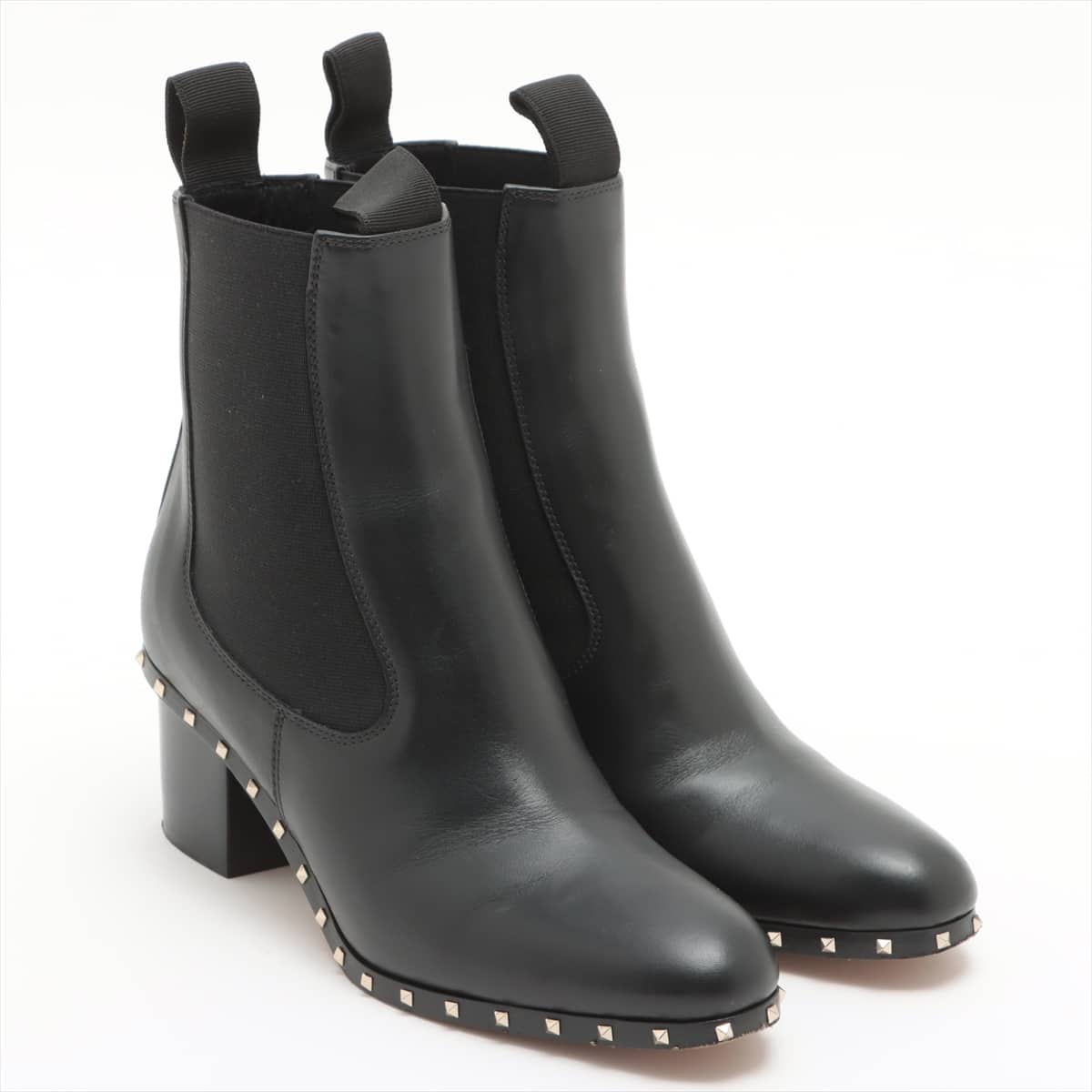 Valentino Garavani Leather Side Gore Boots 36 Ladies' Black Rock Studs