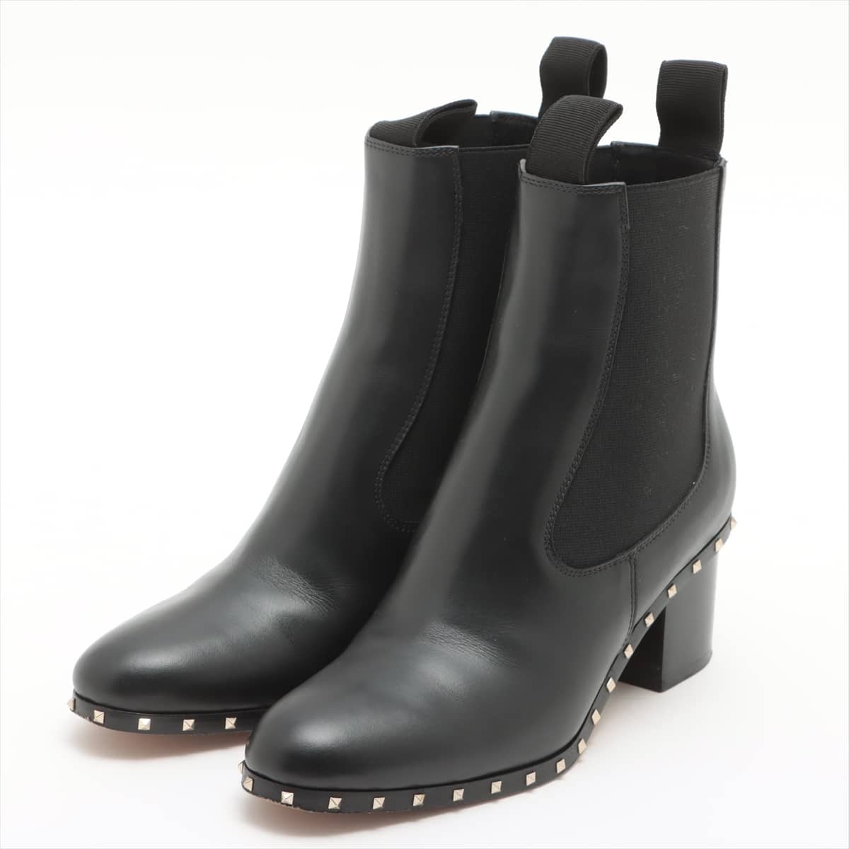 Valentino Garavani Leather Side Gore Boots 36 Ladies' Black Rock Studs