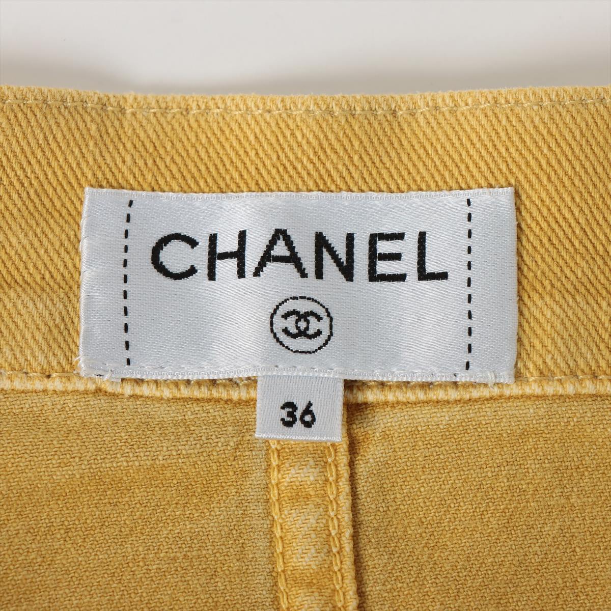 Chanel Coco Button Cotton Skirt 36 Ladies' Yellow gold  denim zip up miniskirt P56375V42677