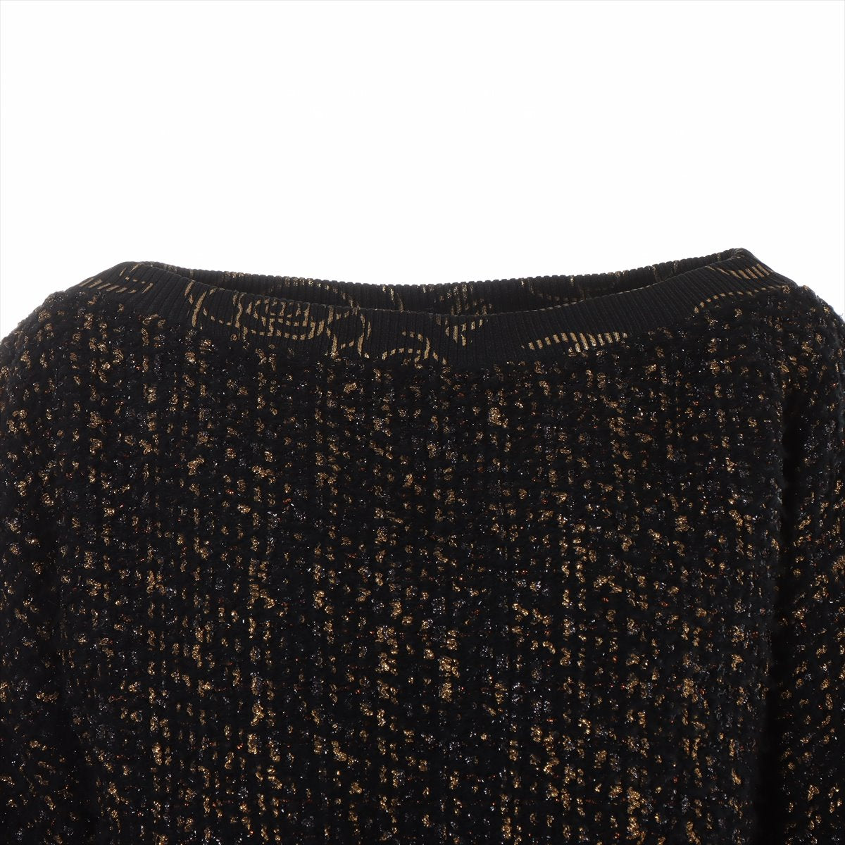 Chanel Camelia P61 Wool & nylon Basic knitted fabric 38 Ladies' Black×Gold  Tweed