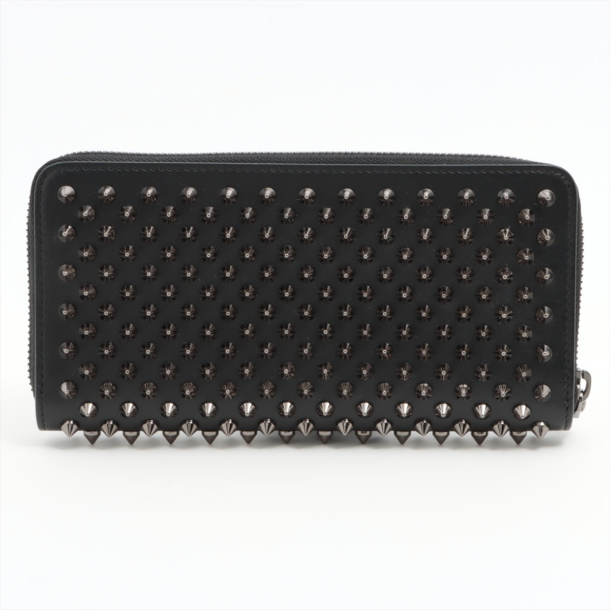 Christian Louboutin Panettone Rock Stud Spike Leather Round-Zip-Wallet Black x red