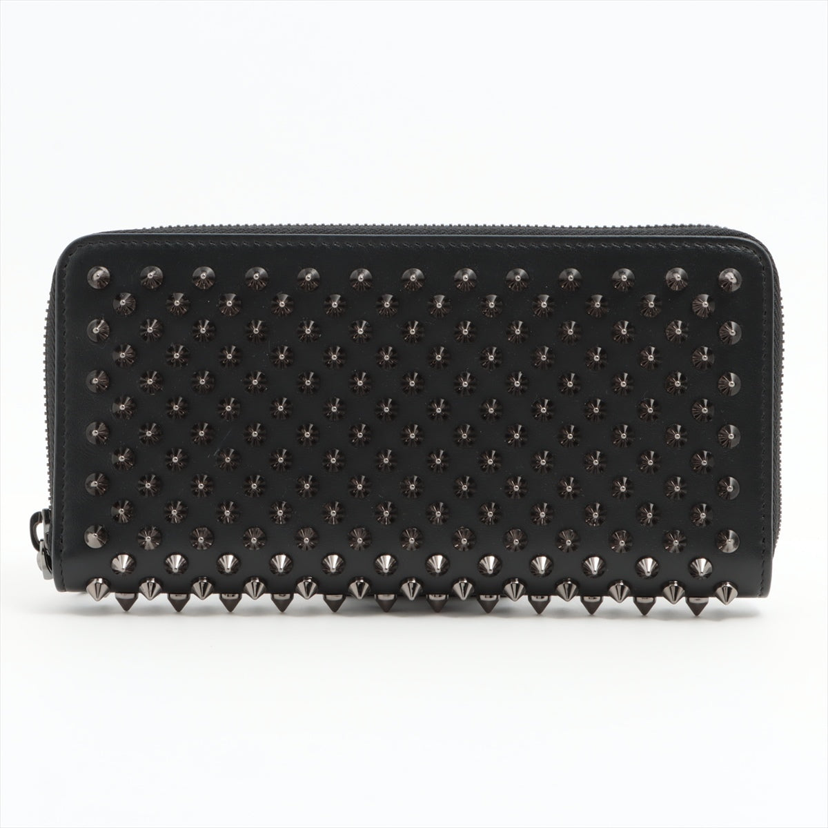 Christian Louboutin Panettone Rock Stud Spike Leather Round-Zip-Wallet Black x red