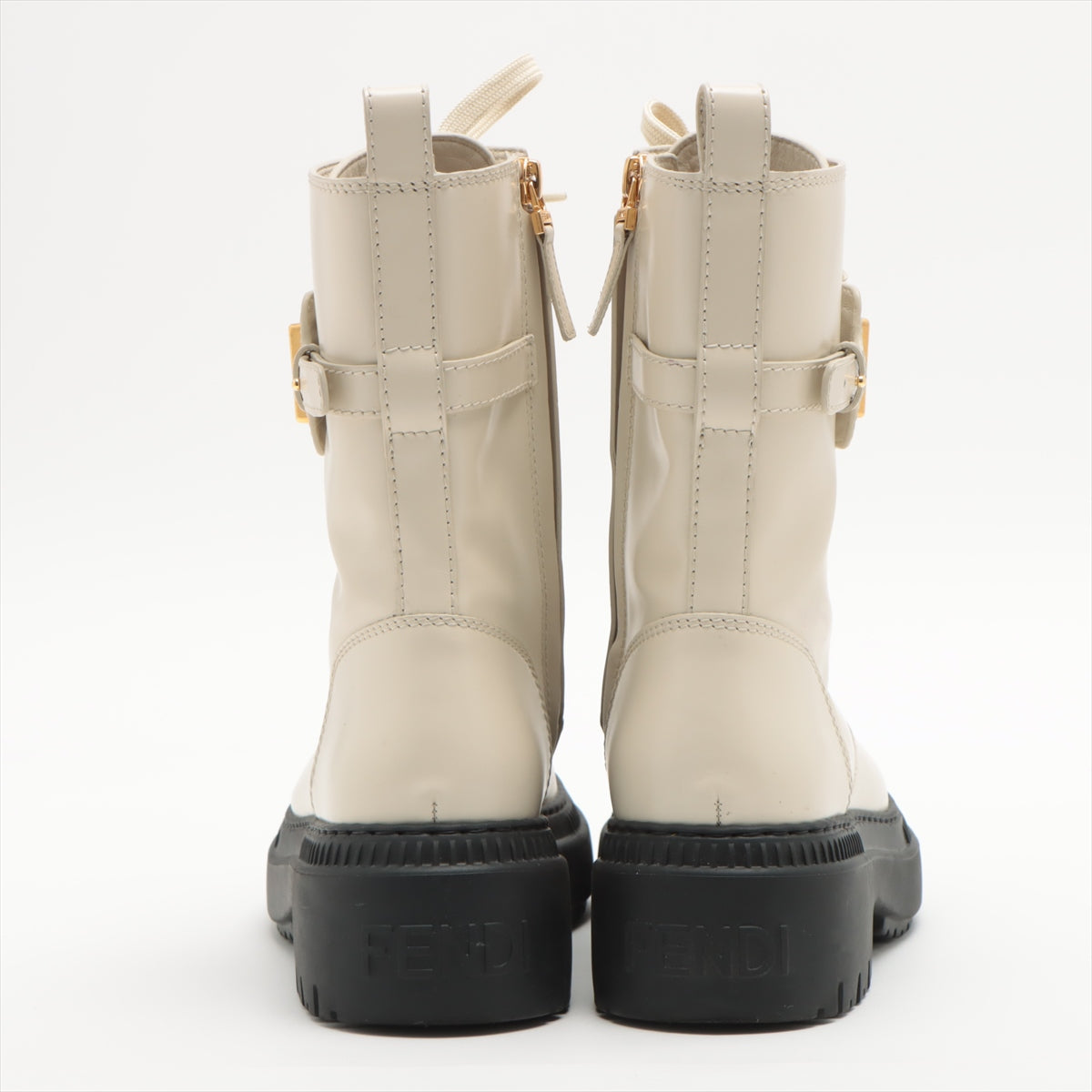Fendi Leather Boots 36 Ladies' Ivory graffiti Logo combat boots