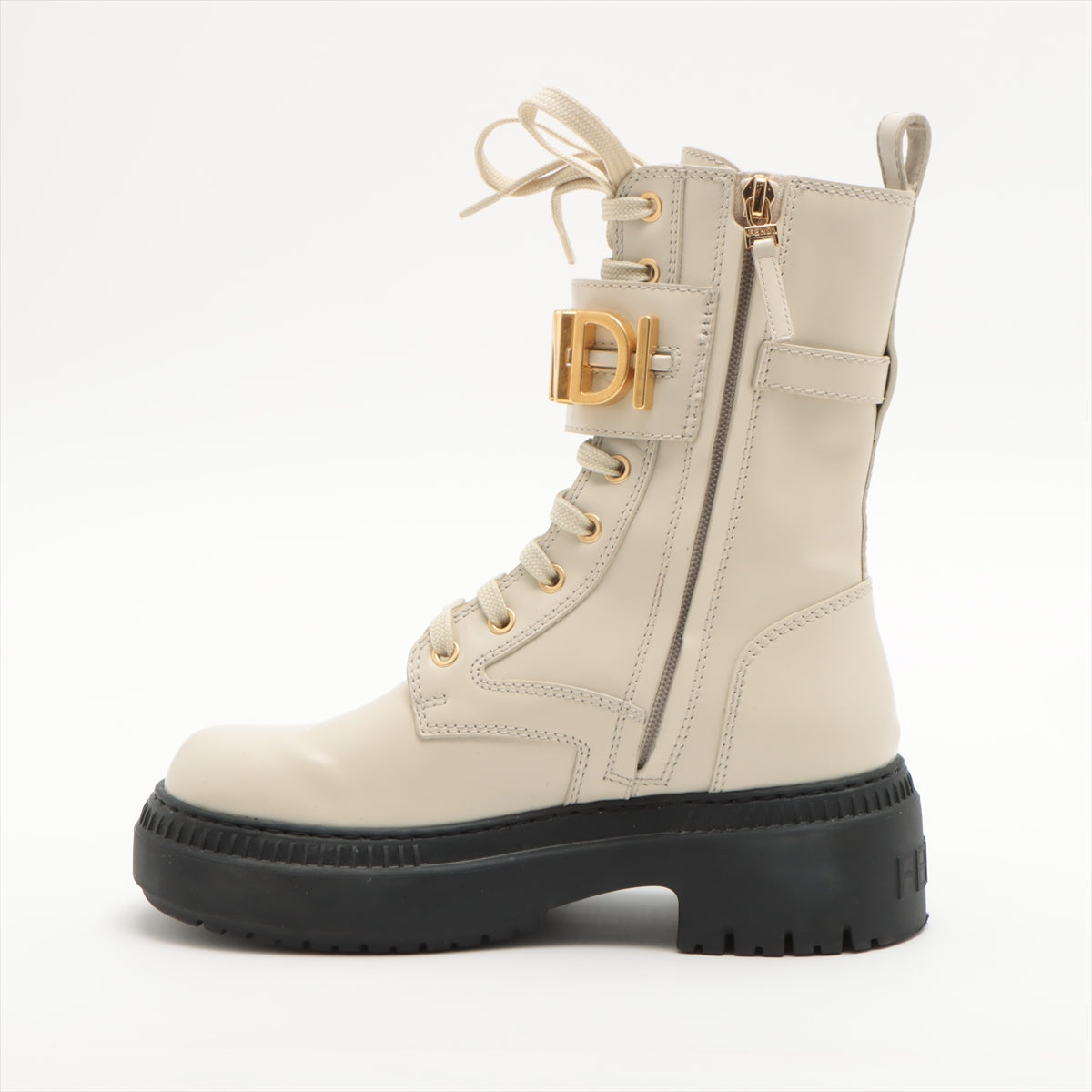 Fendi Leather Boots 36 Ladies' Ivory graffiti Logo combat boots