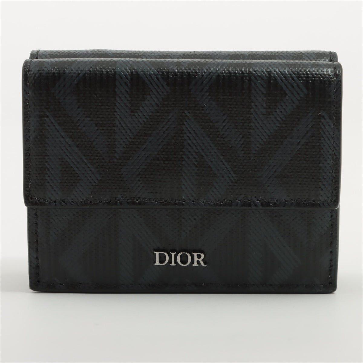 DIOR CD diamond PVC & leather Compact Wallet Black