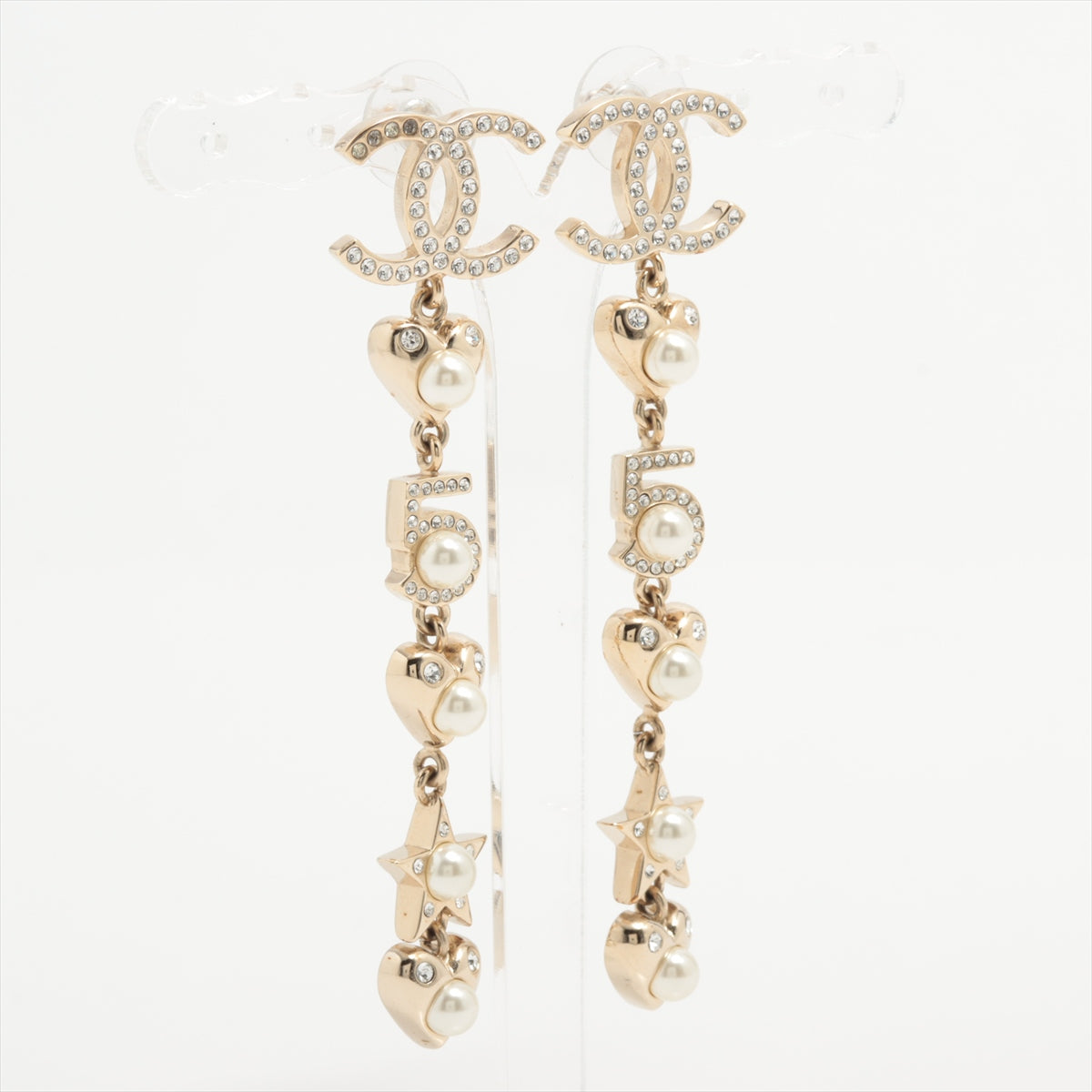 Chanel No.5 B20V Piercing jewelry GP x rhinestone x fake pearl Champagne Gold