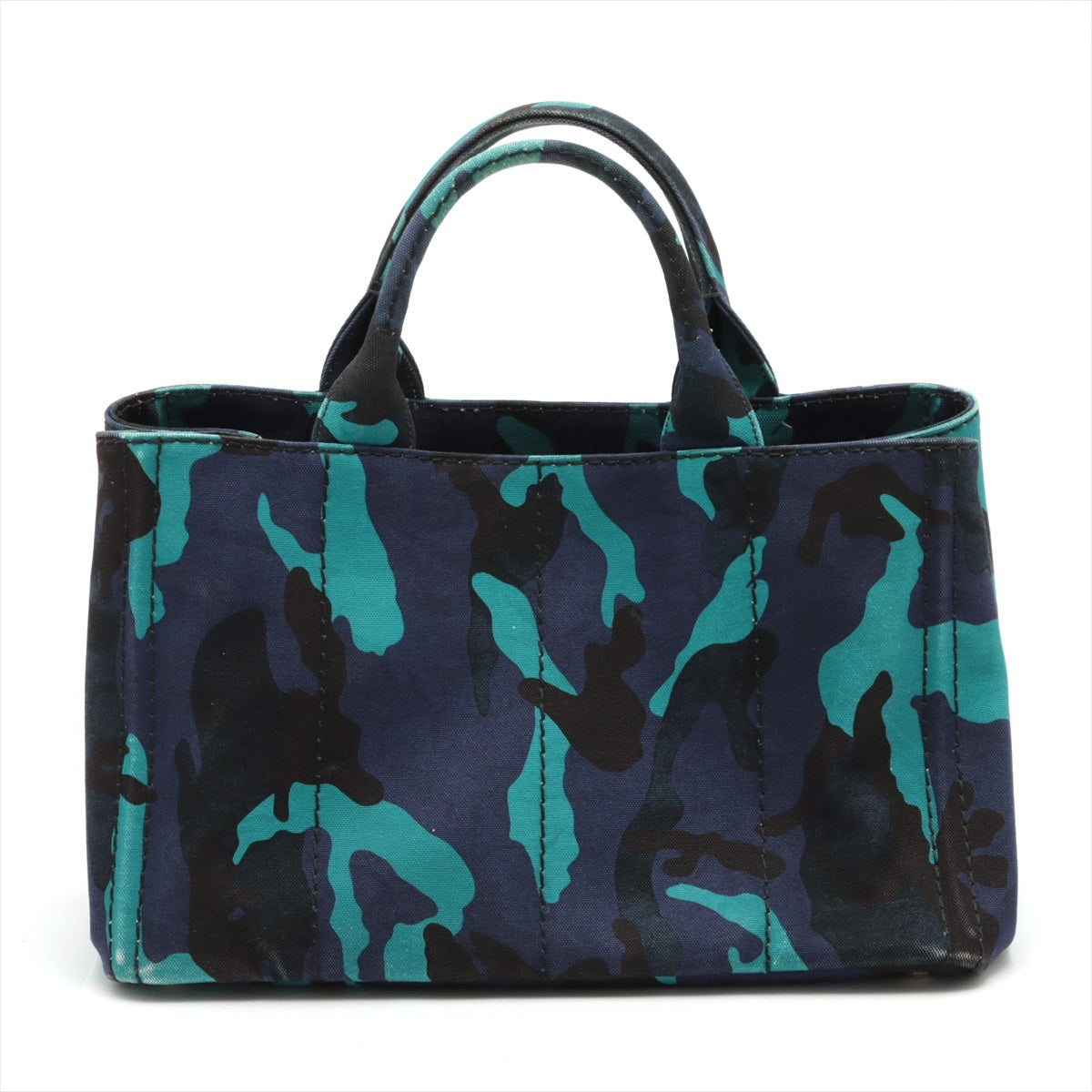 Prada Canapa canvass 2 way tote bag Blue 1BG439 open papers