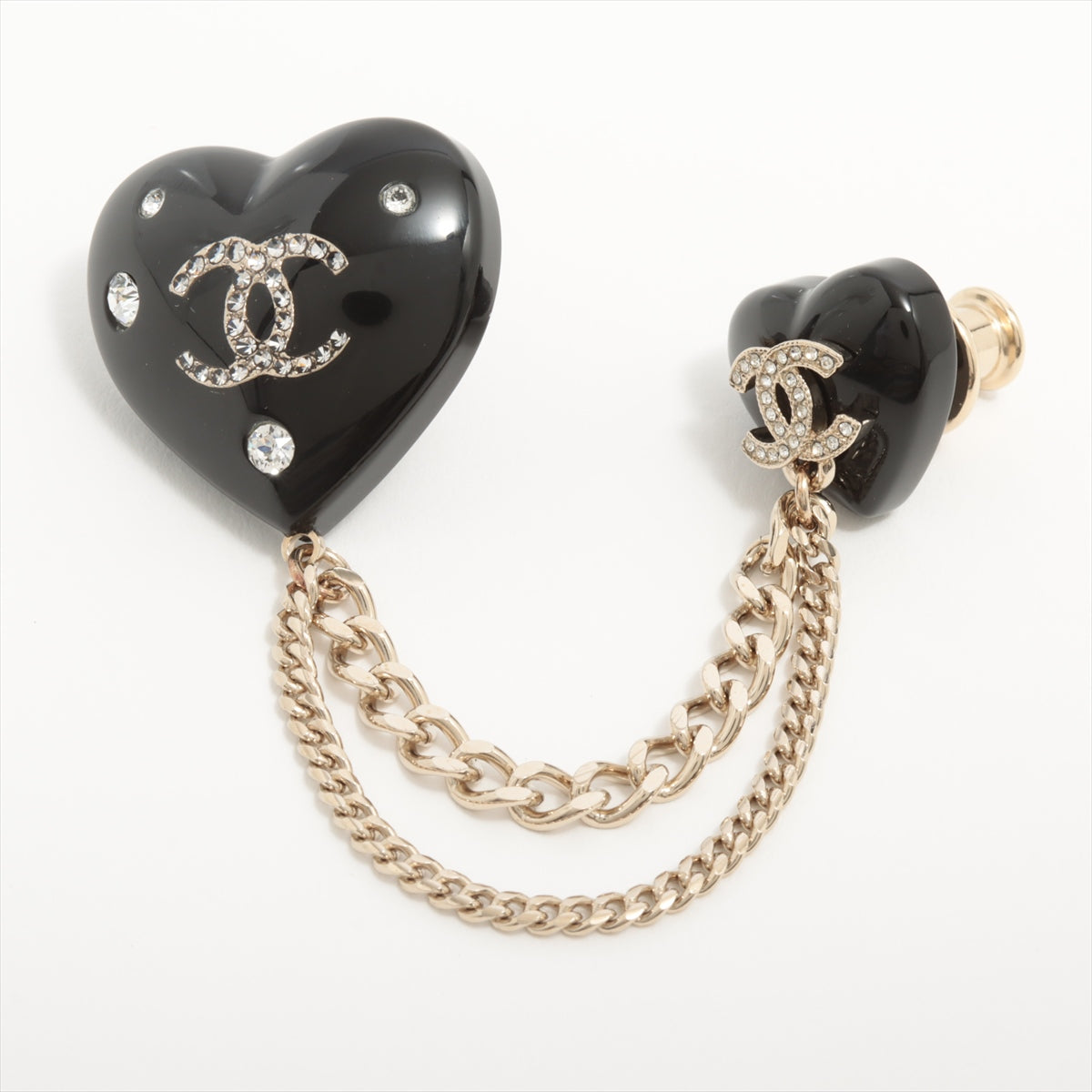 Chanel Coco Mark hearts D22B Brooch GP×inestone Black