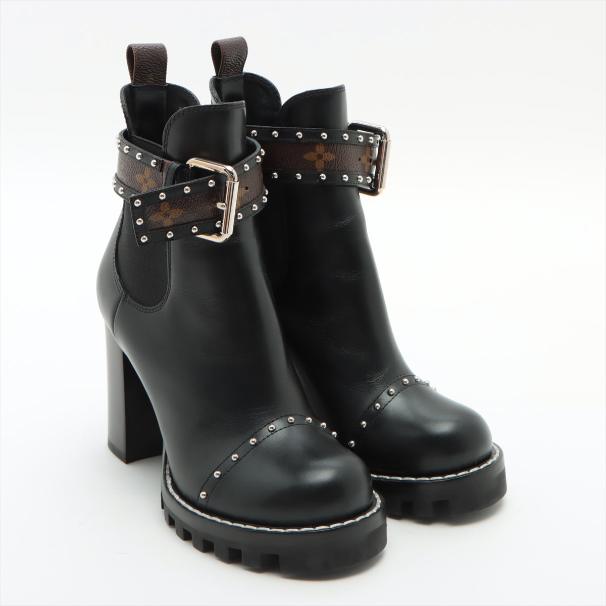 Louis Vuitton Star Trail Line Leather Side Gore Boots 36 Ladies' Black Monogram Studs