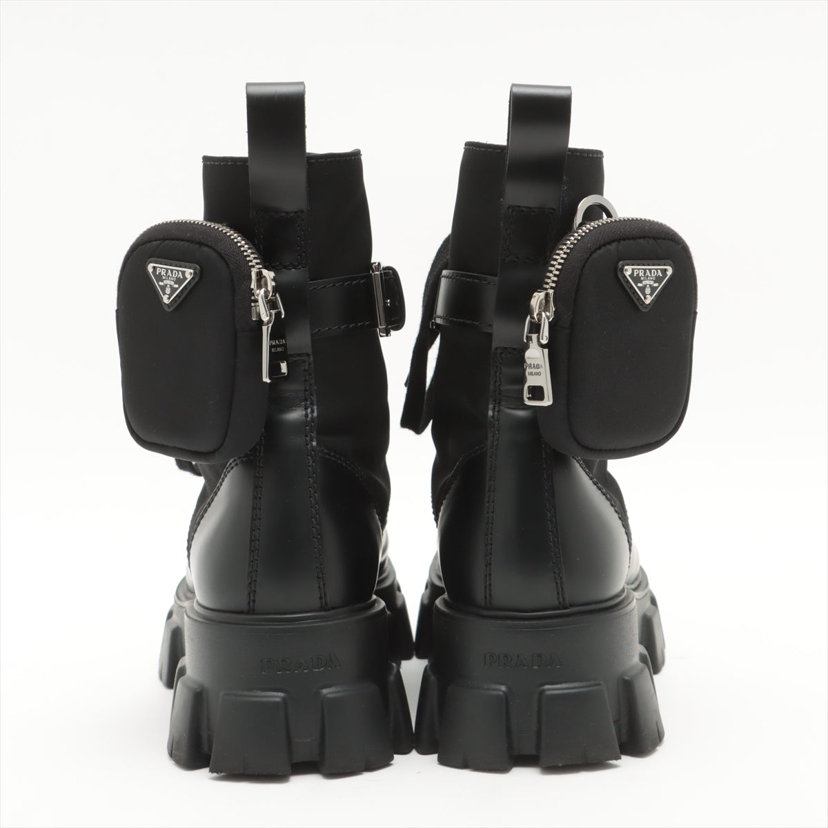Prada Nylon & leather Boots 7 Men's Black 2UE007 Monolith Triangle logo Detachable pouch