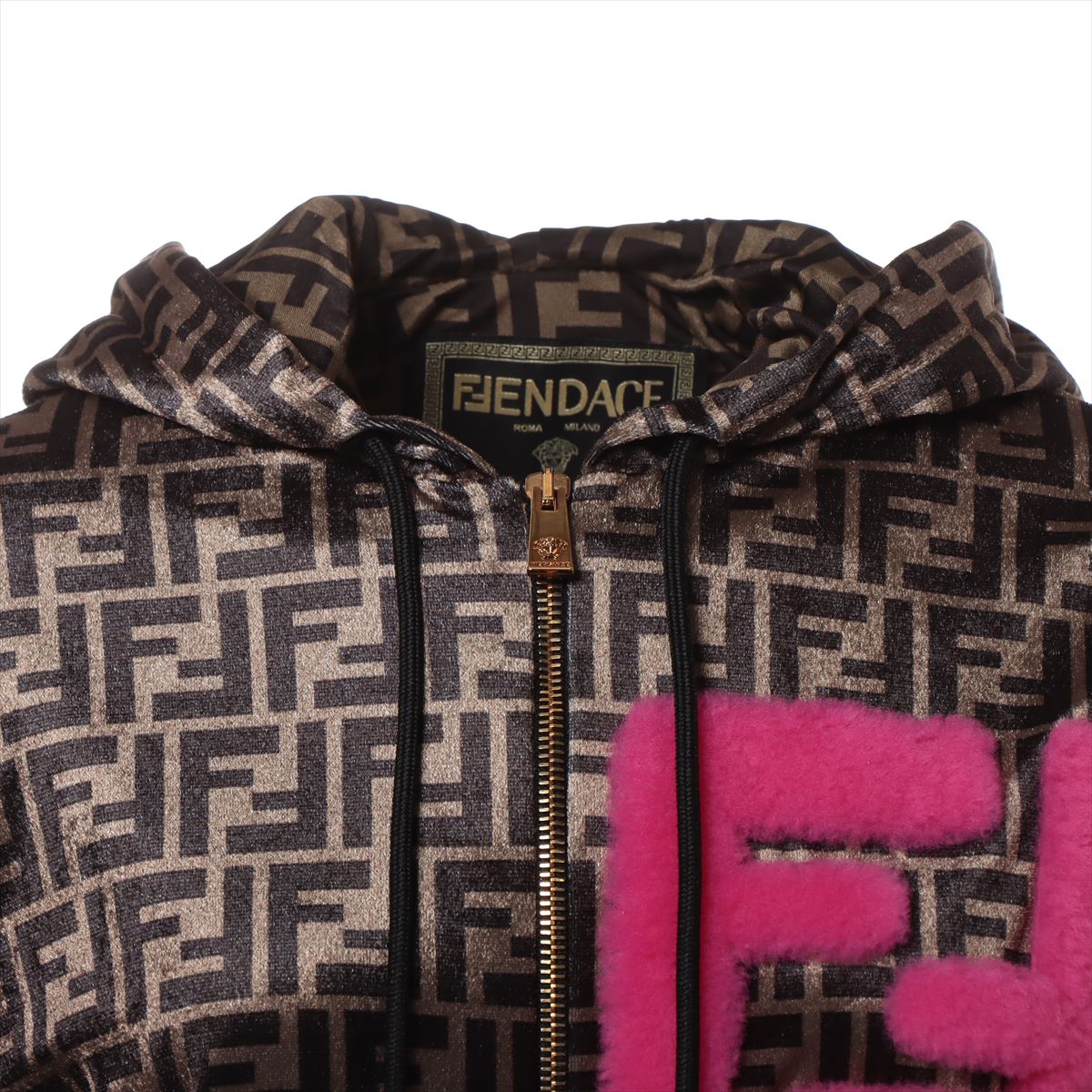 Fendi x Versace ZUCCa 22SS Cotton & polyester Parker 36 Ladies' Black × Brown