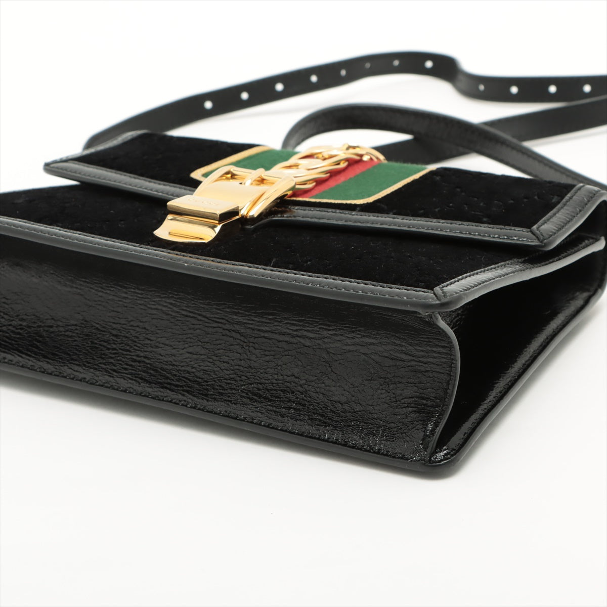 Gucci GG velvet Sylvie Velvet x leather Shoulder bag Black 524405