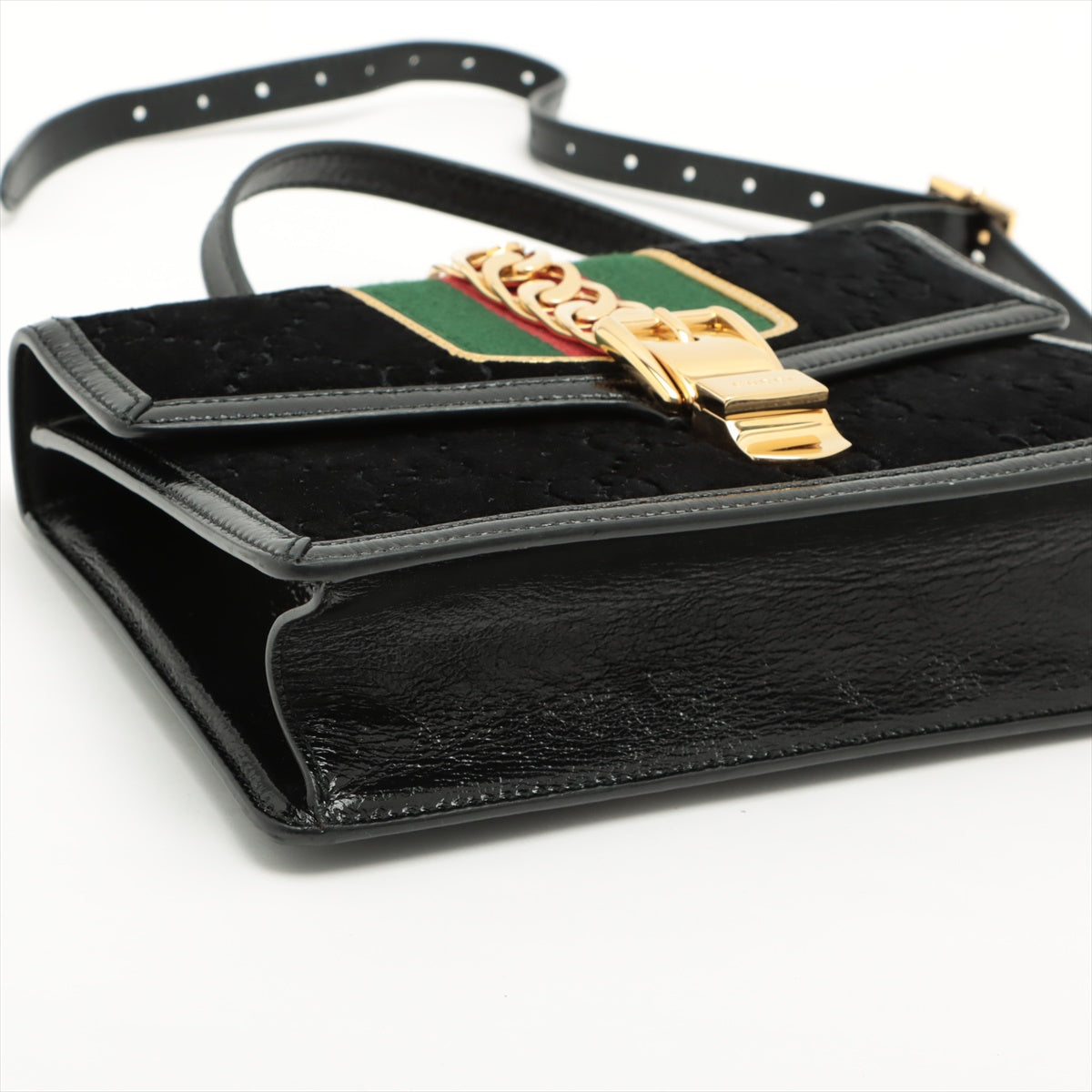 Gucci GG velvet Sylvie Velvet x leather Shoulder bag Black 524405