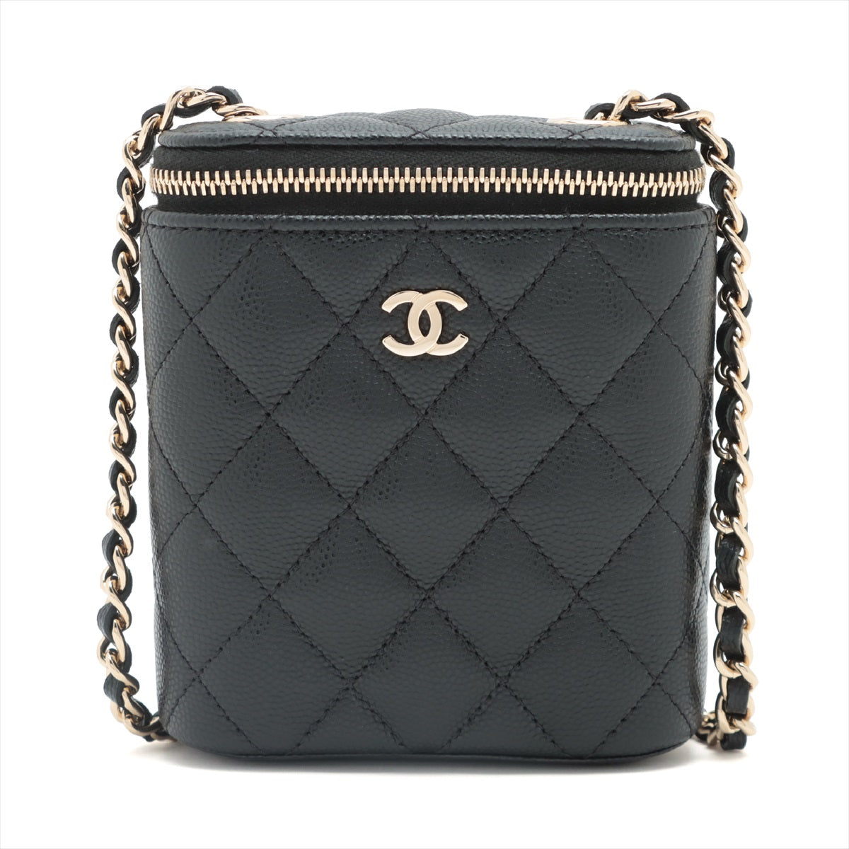 Chanel Matelasse Caviarskin Chain shoulder bag Black Gold Metal fittings 29th