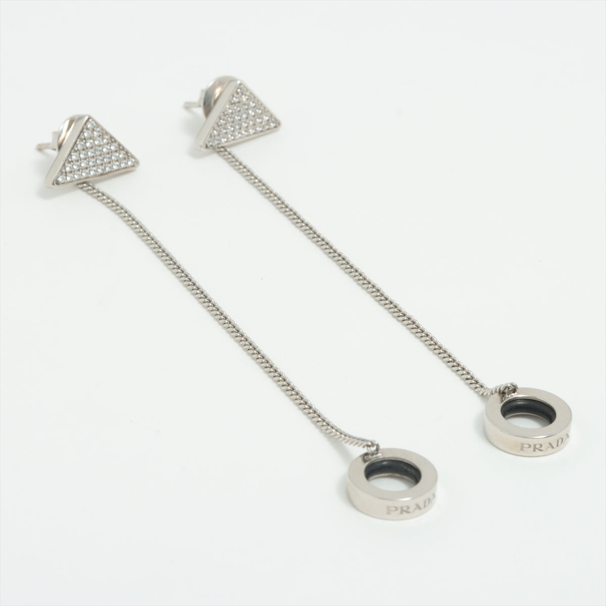 Prada Piercing jewelry (for both ears) Metal x rhinestone Silver pendant earring Crystal Logo jewel 1JO770 2DZ4 T7O