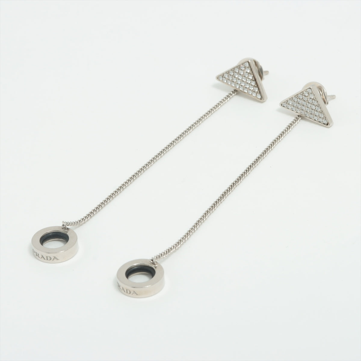 Prada Piercing jewelry (for both ears) Metal x rhinestone Silver pendant earring Crystal Logo jewel 1JO770 2DZ4 T7O