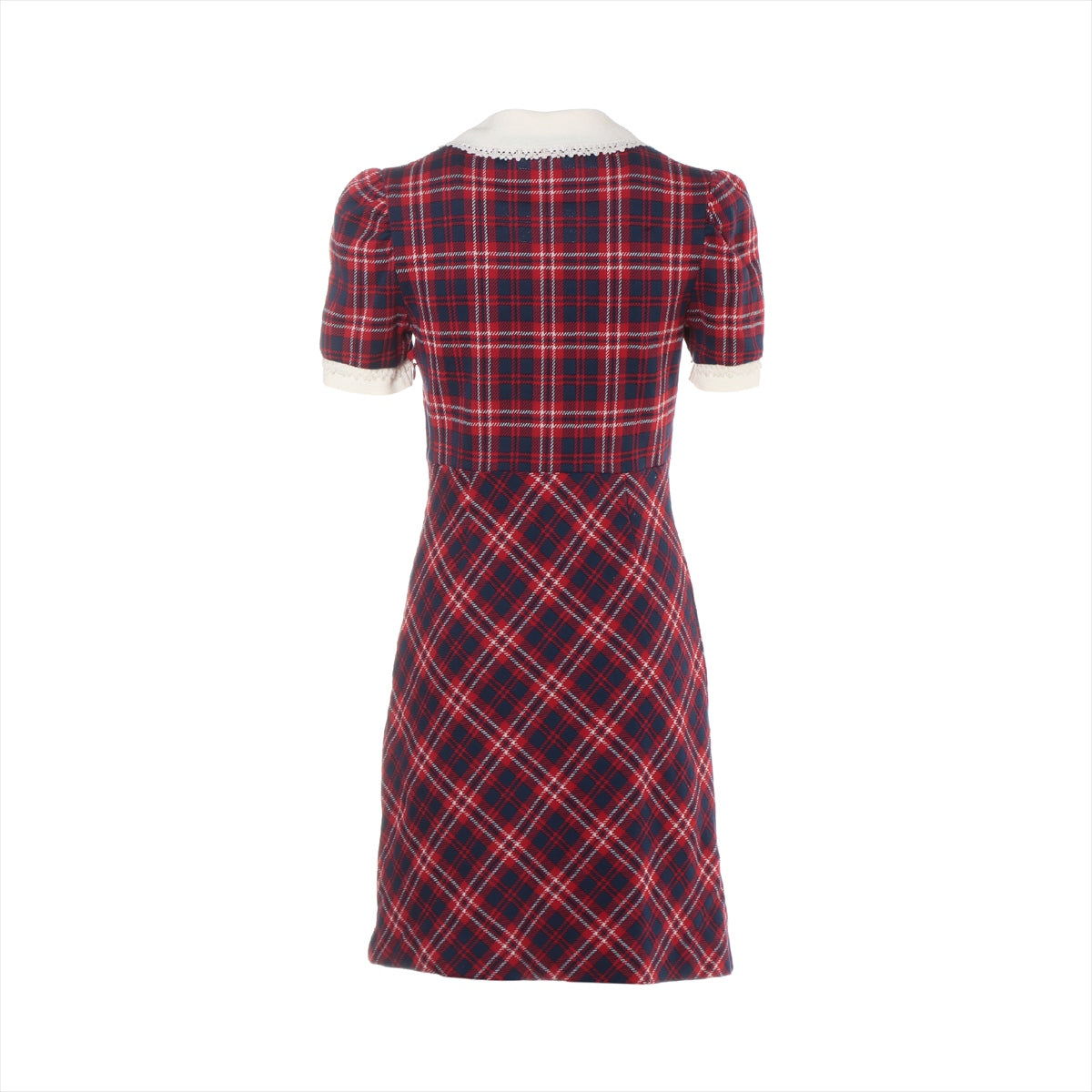Miu Miu 20 years Cotton & nylon Dress S Ladies' Navy x red  MJA801 plaid puff sleeve lace collar