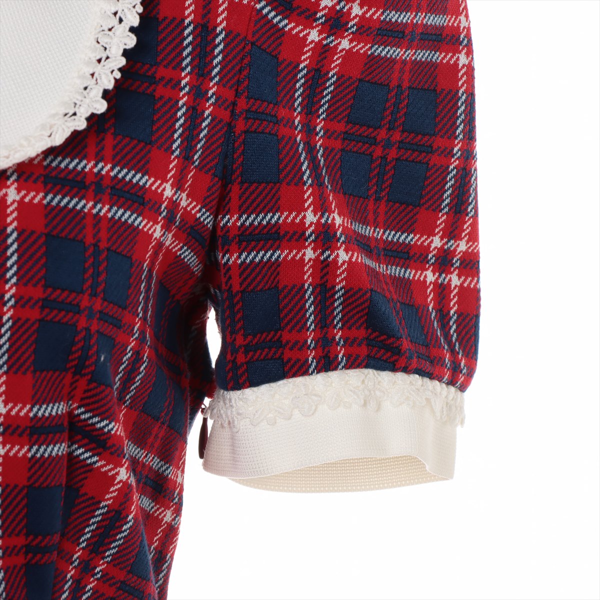 Miu Miu 20 years Cotton & nylon Dress S Ladies' Navy x red  MJA801 plaid puff sleeve lace collar