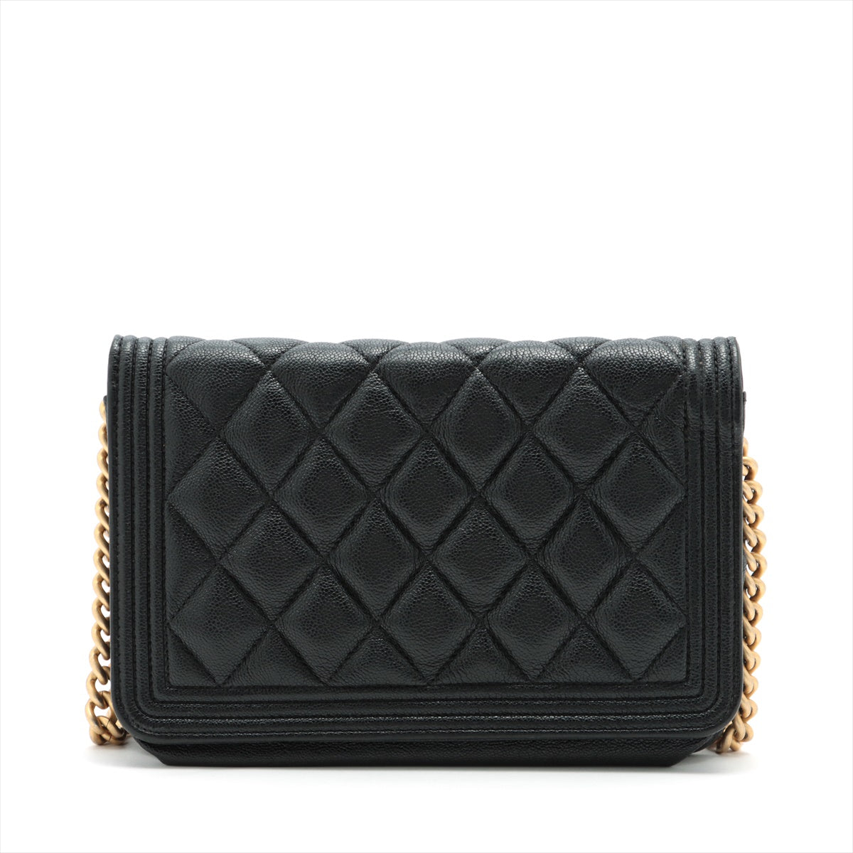 Chanel Boy Chanel Caviarskin Chain wallet Black Gold Metal fittings 28th