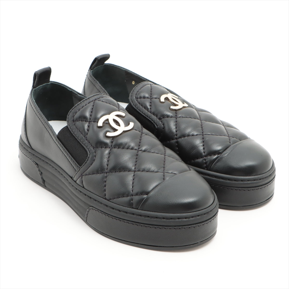 Chanel Coco Mark Leather Slip-on 35C Ladies' Black G39180 Matelasse