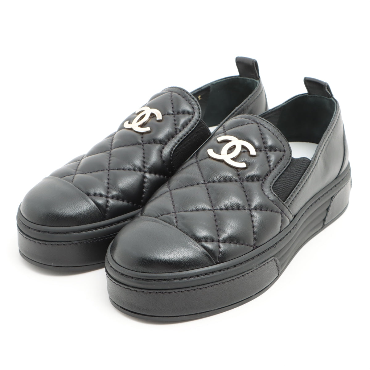 Chanel Coco Mark Leather Slip-on 35C Ladies' Black G39180 Matelasse
