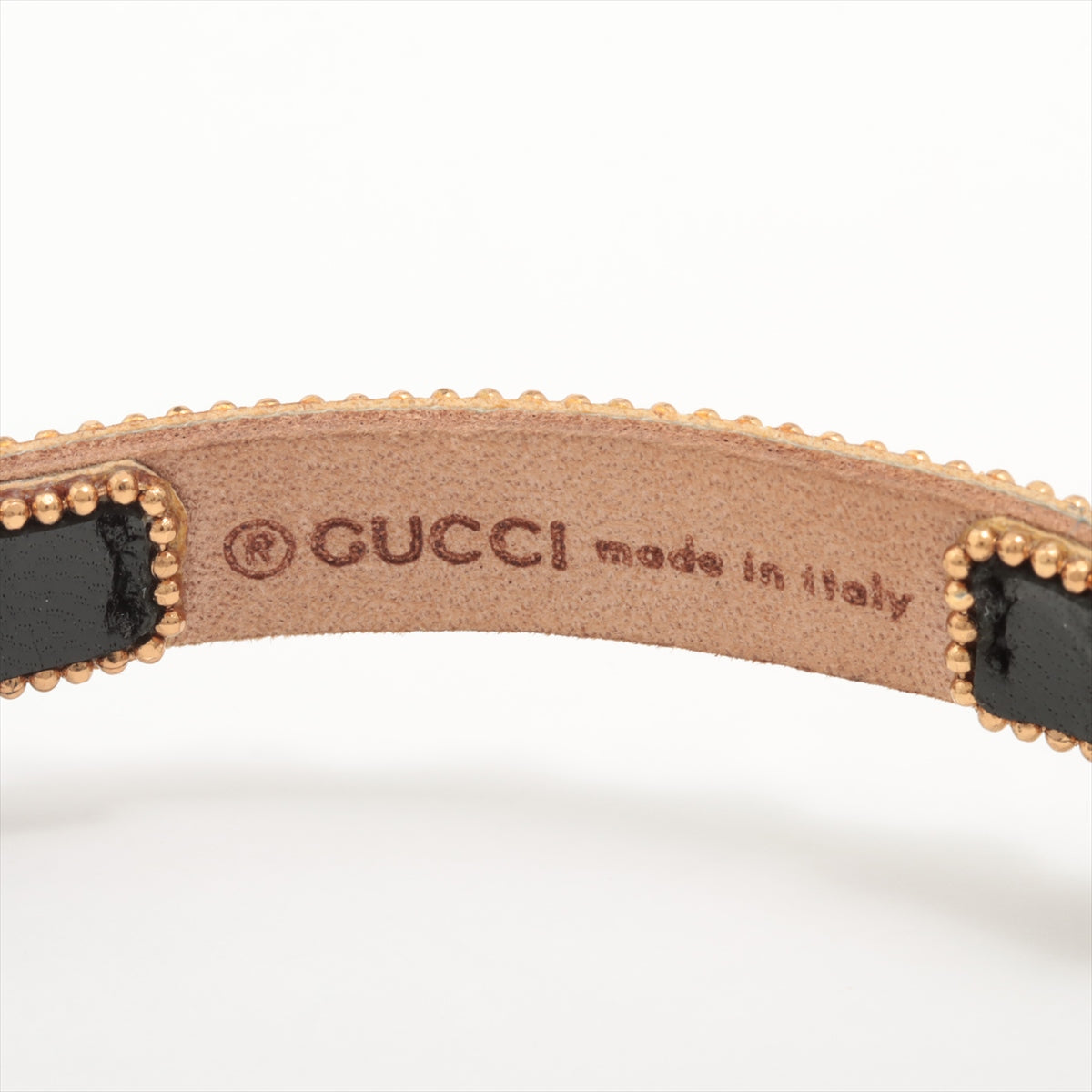 Gucci Double G Bracelet GP x rhinestone x leather Black×Gold