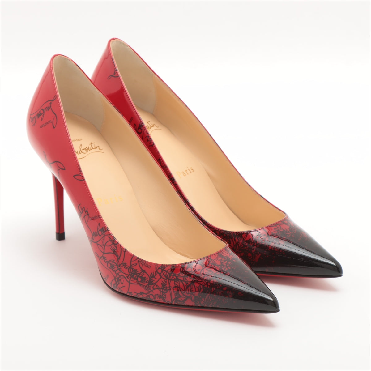 Christian Louboutin Patent leather Pumps 36 1/2 Ladies' Red x Black DECOLLETE 554 DEGRALOUBI box sack There is a replacement lift