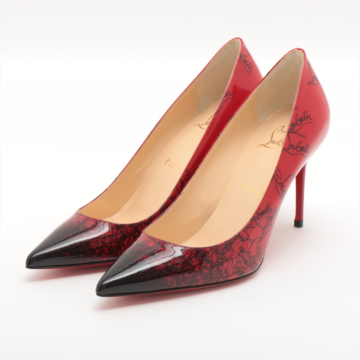 Christian Louboutin Patent leather Pumps 36 1/2 Ladies' Red x Black DECOLLETE 554 DEGRALOUBI box sack There is a replacement lift