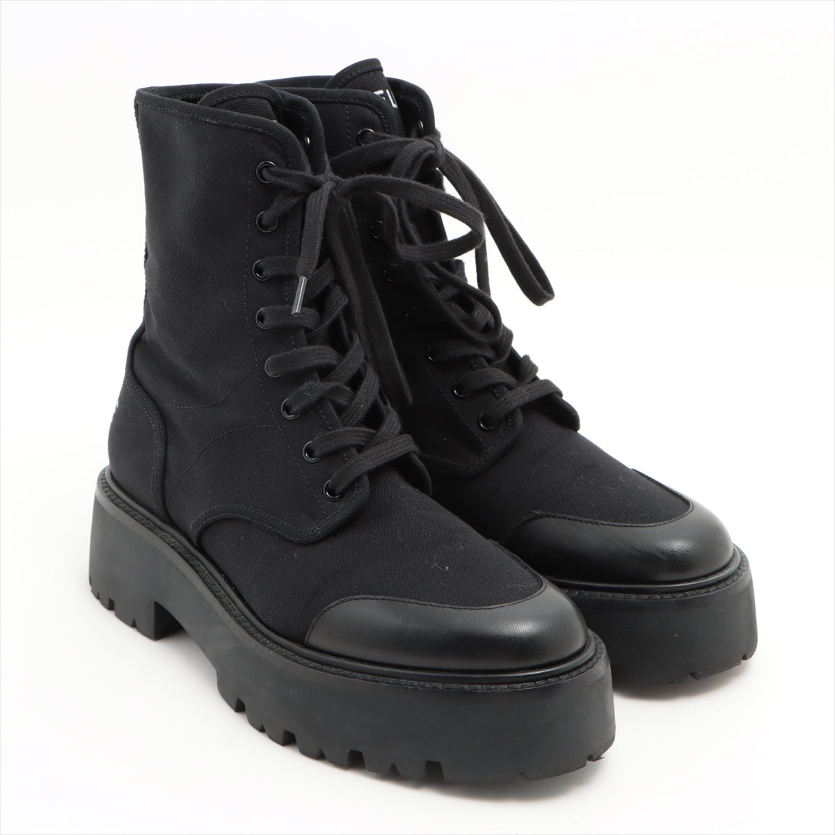 CELINE Canvas & leather Boots 40 Men's Black bulky lace-up boots