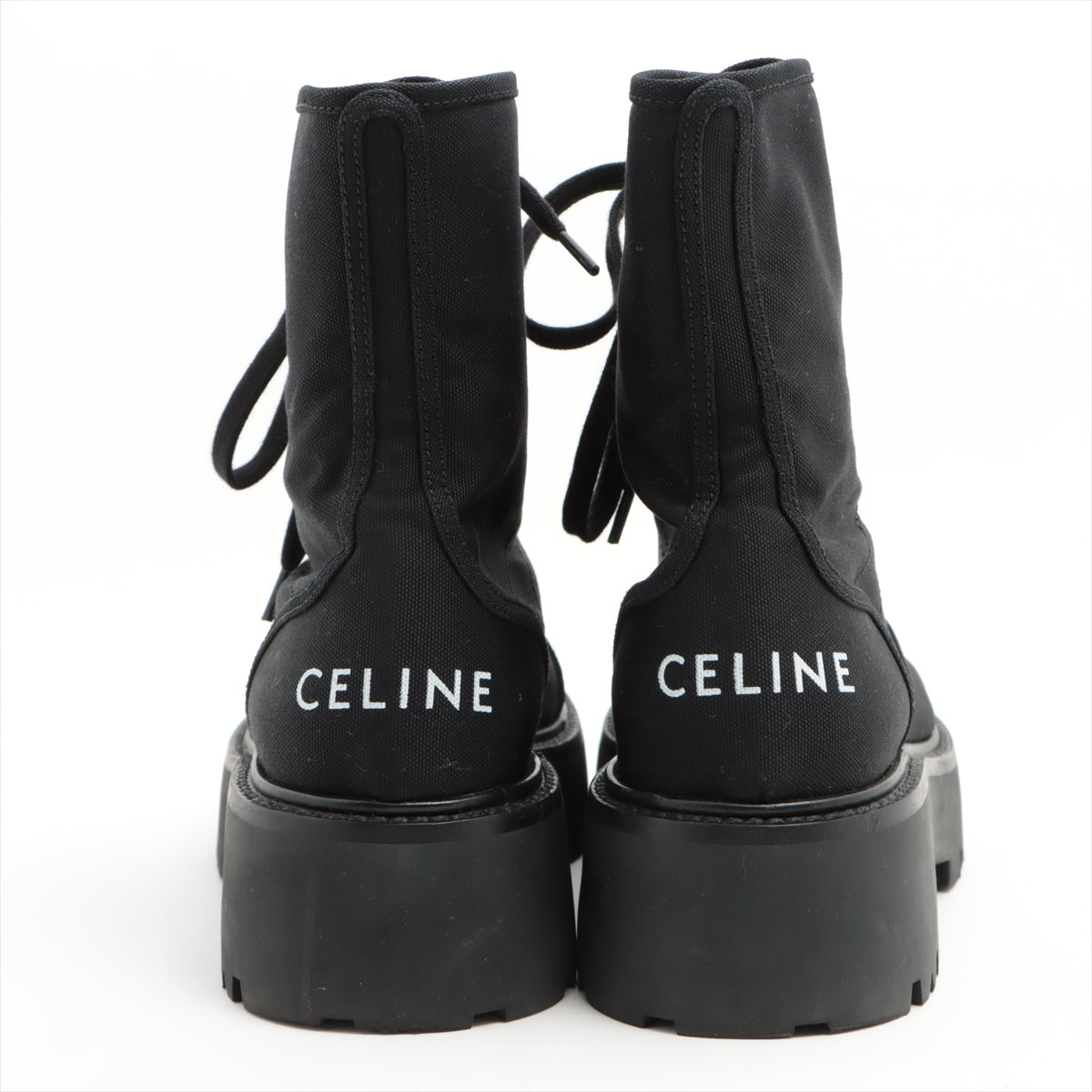 CELINE Canvas & leather Boots 40 Men's Black bulky lace-up boots