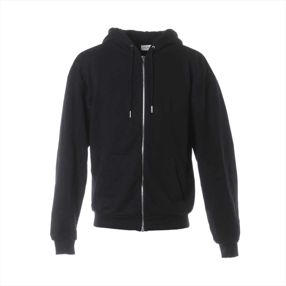 CELINE Cotton Parker M Men's Black  zip-up logo hoodie  2Y497670Q