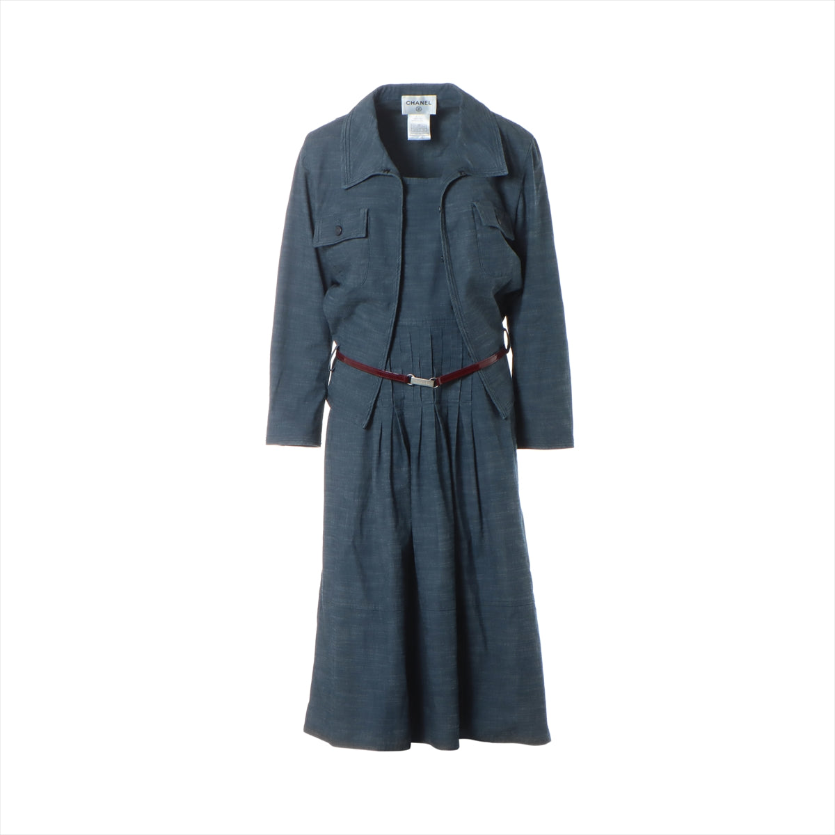 Chanel Coco Button 03P Cotton & polyurethane Ensemble dress 40/jacket 44 Ladies' Blue  P21187/P21243