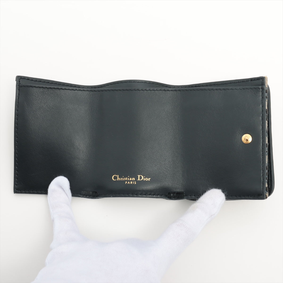 DIOR Oblique canvas Compact Wallet Beige x navy