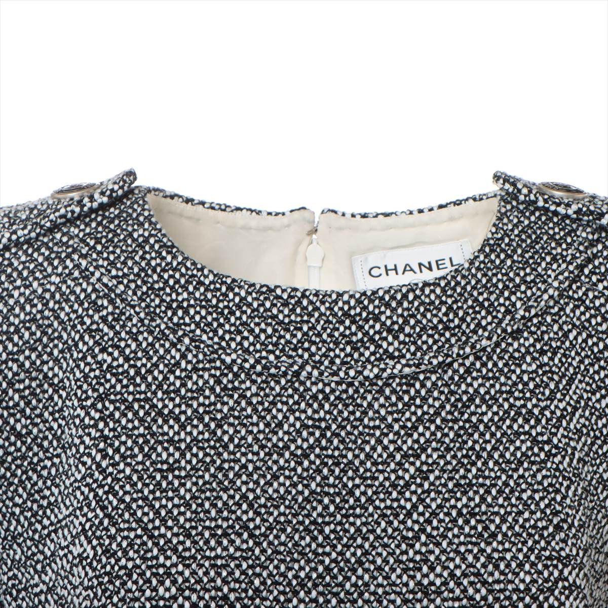 Chanel Coco Button P53 Cotton & polyester Dress 38 Ladies' Black × White